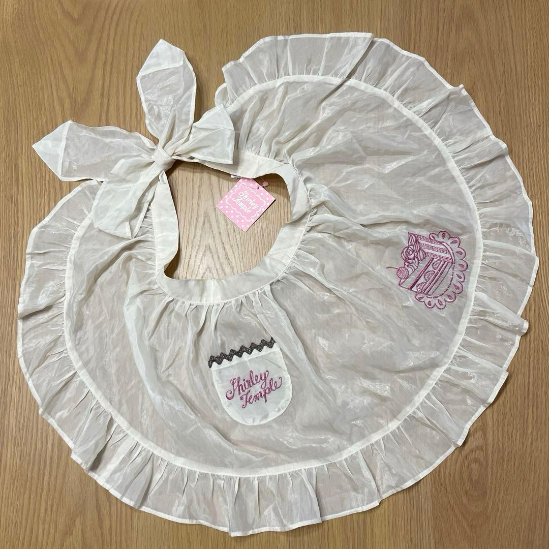 【未使用】シャーリーテンプル エプロン 白 ケーキ刺繍 120 130 140シャーリーテンプル;未使用