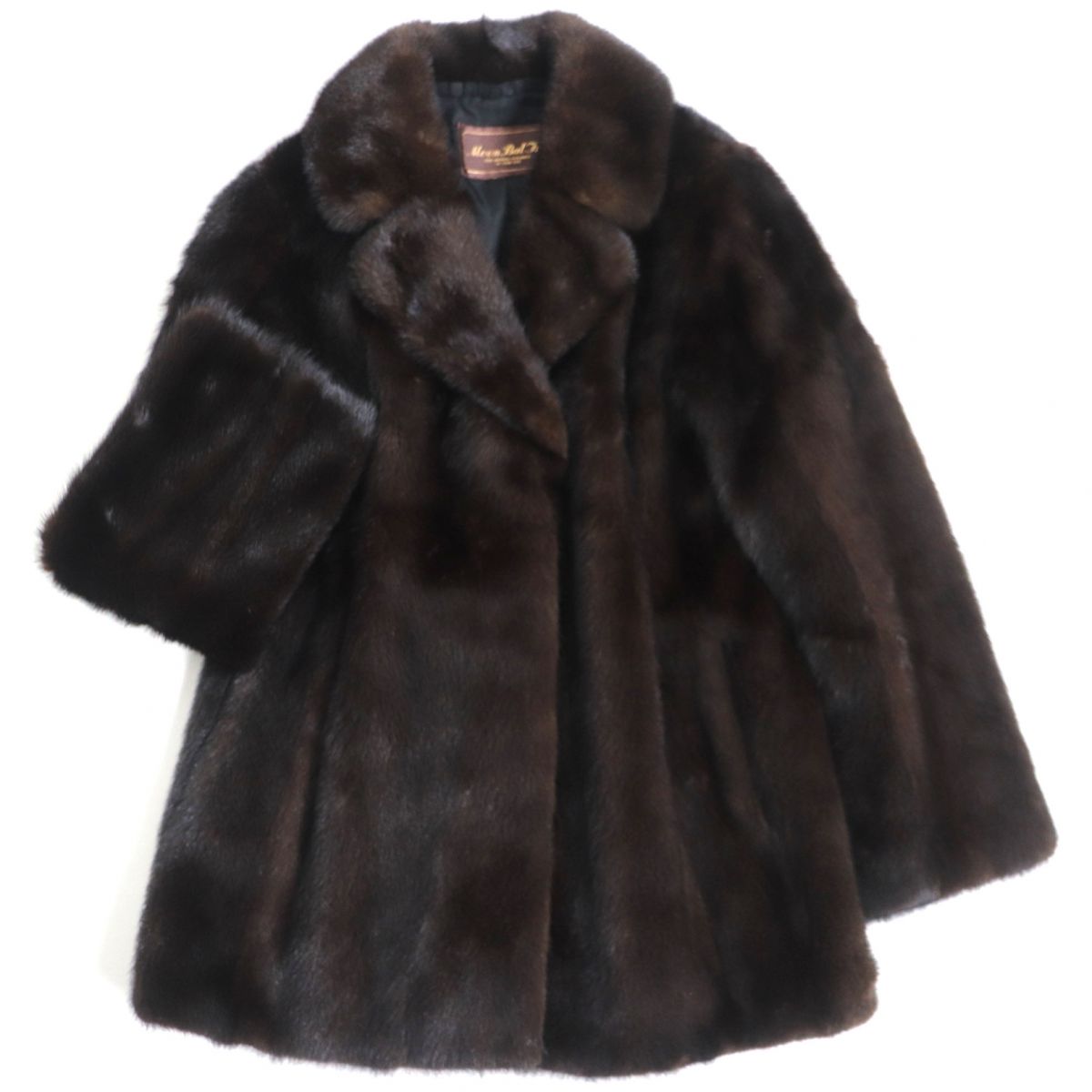 美品▼MOONBAT　ムーンバット　MINK　ミンク　裏地ロゴ柄　本毛皮コート　ダークブラウン　毛質艶やか・柔らか◎【中古】