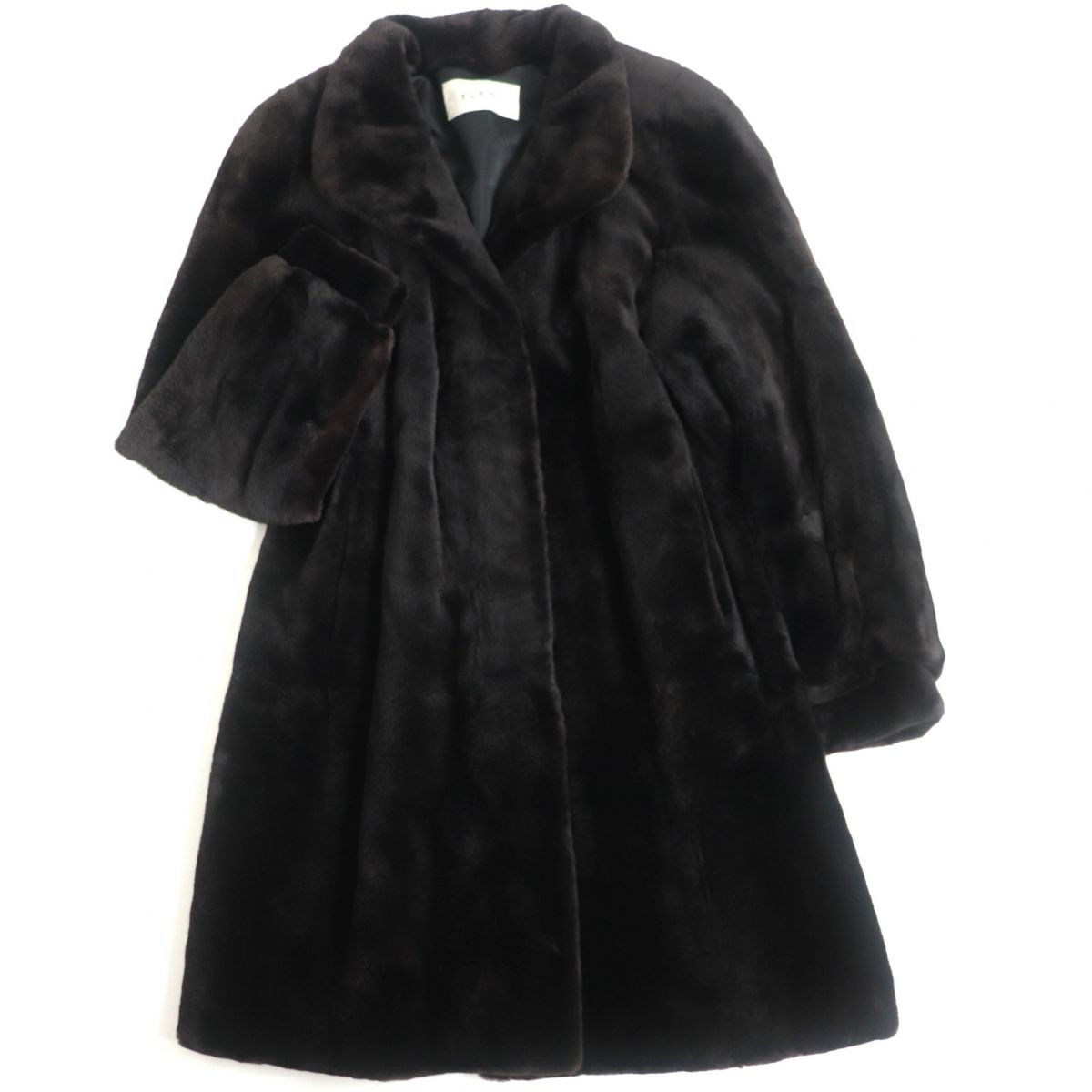 毛並み極美品▼MOONBAT ムーンバット MINK シェアードミンク 本毛皮セミロングコート ダークブラウン 毛質柔らか◎【中古】