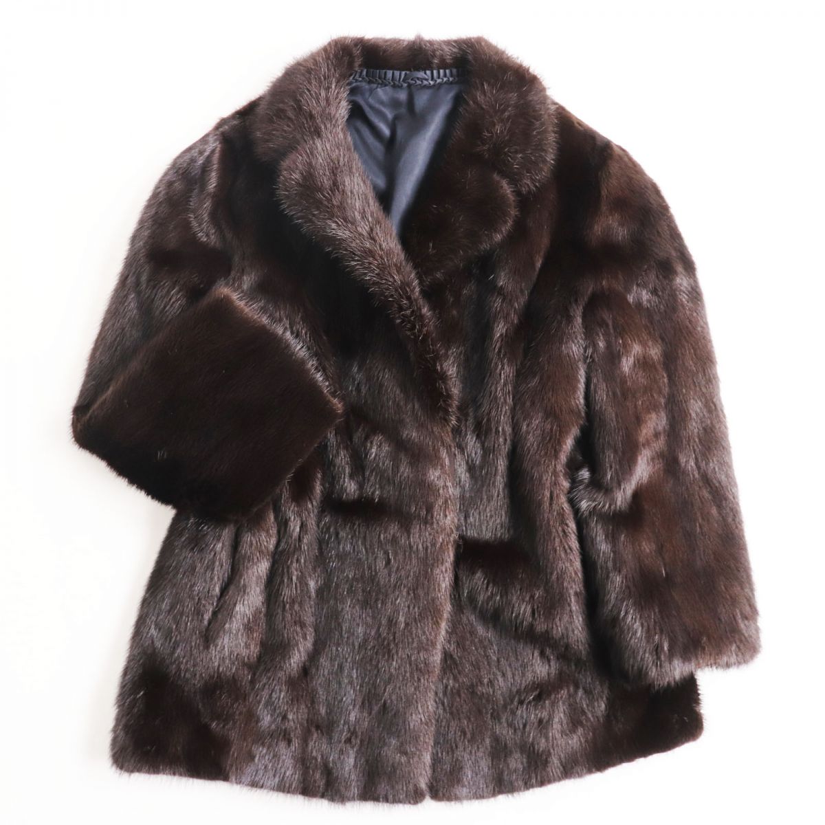 美品●MINK　ミンク　本毛皮ショートコート　ジャケット　ダークブラウン　13号　毛質艶やか・柔らか◎【中古】