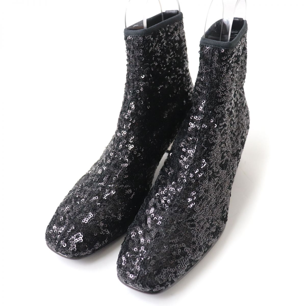 【ドンドン見直し】極美品☆Roger Vivier ロジェヴィヴィエ スパンコール チャンキーヒール/メタルヒール ショートブーツ ブラック 黒 35 イタリア製【中古】