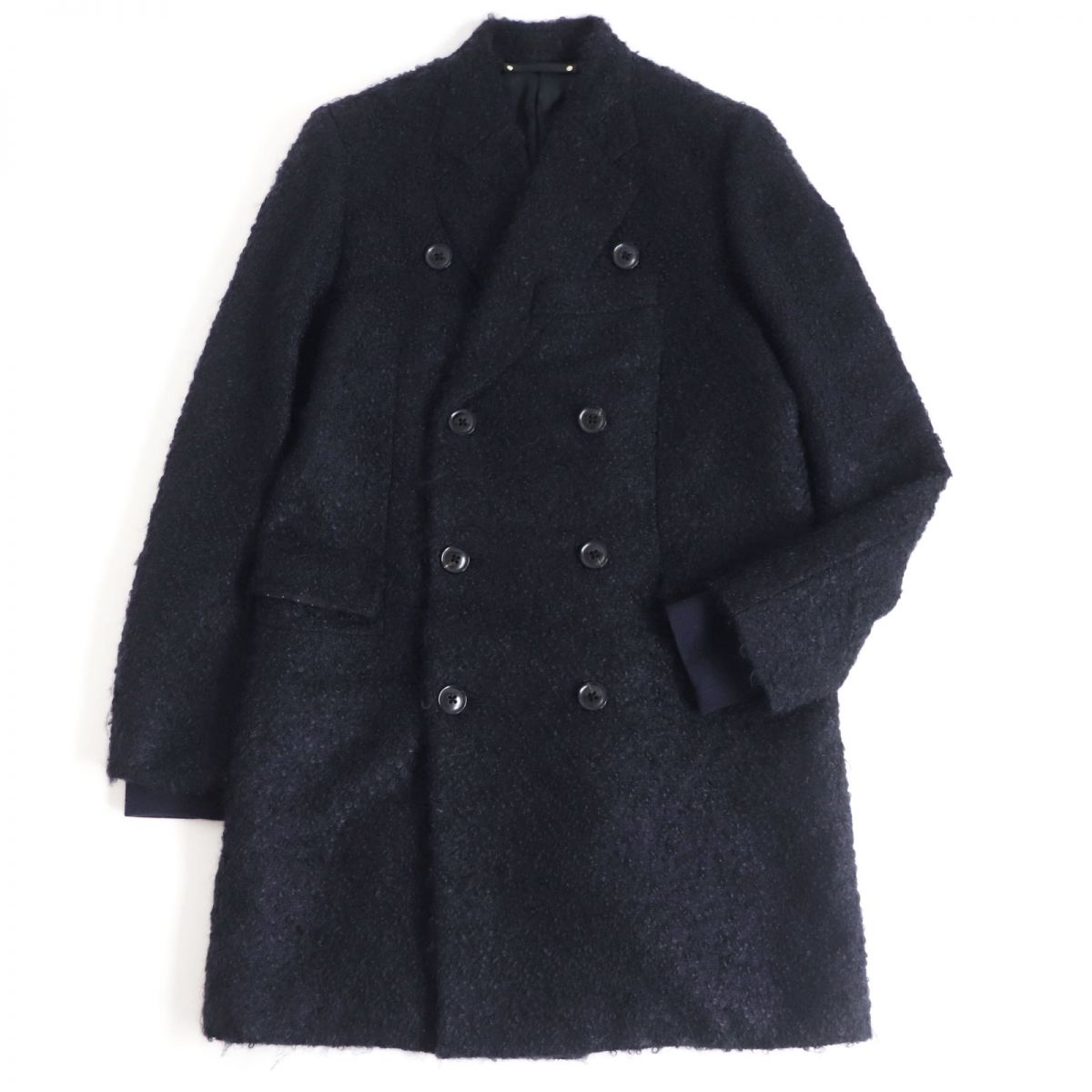 美品□Paul Smith/ポールスミス モヘア・アルパカ混 起毛地 ダブルブレスト チェスターコート/デザインコート ネイビー M 日本製 正規品【中古】