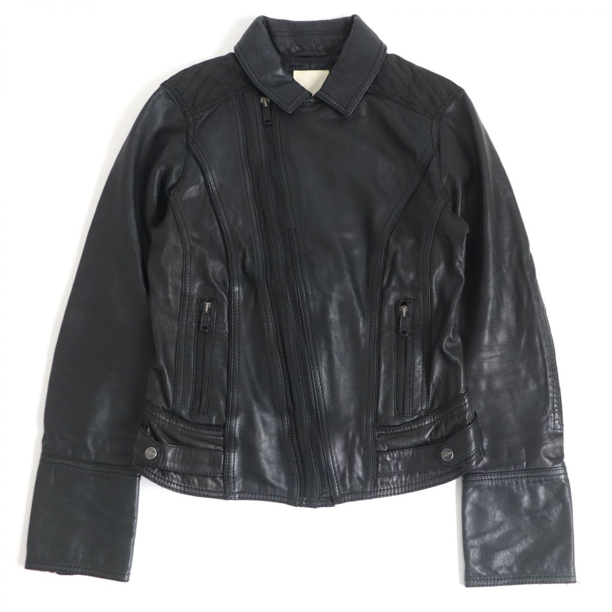 【ドンドン見直し】美品□DIESEL/ディーゼル　ロゴ入り　ジップアップ　ラムレザー　ライダースジャケット/バイカージャケット　ブラック　S　正規品　メンズ【中古】