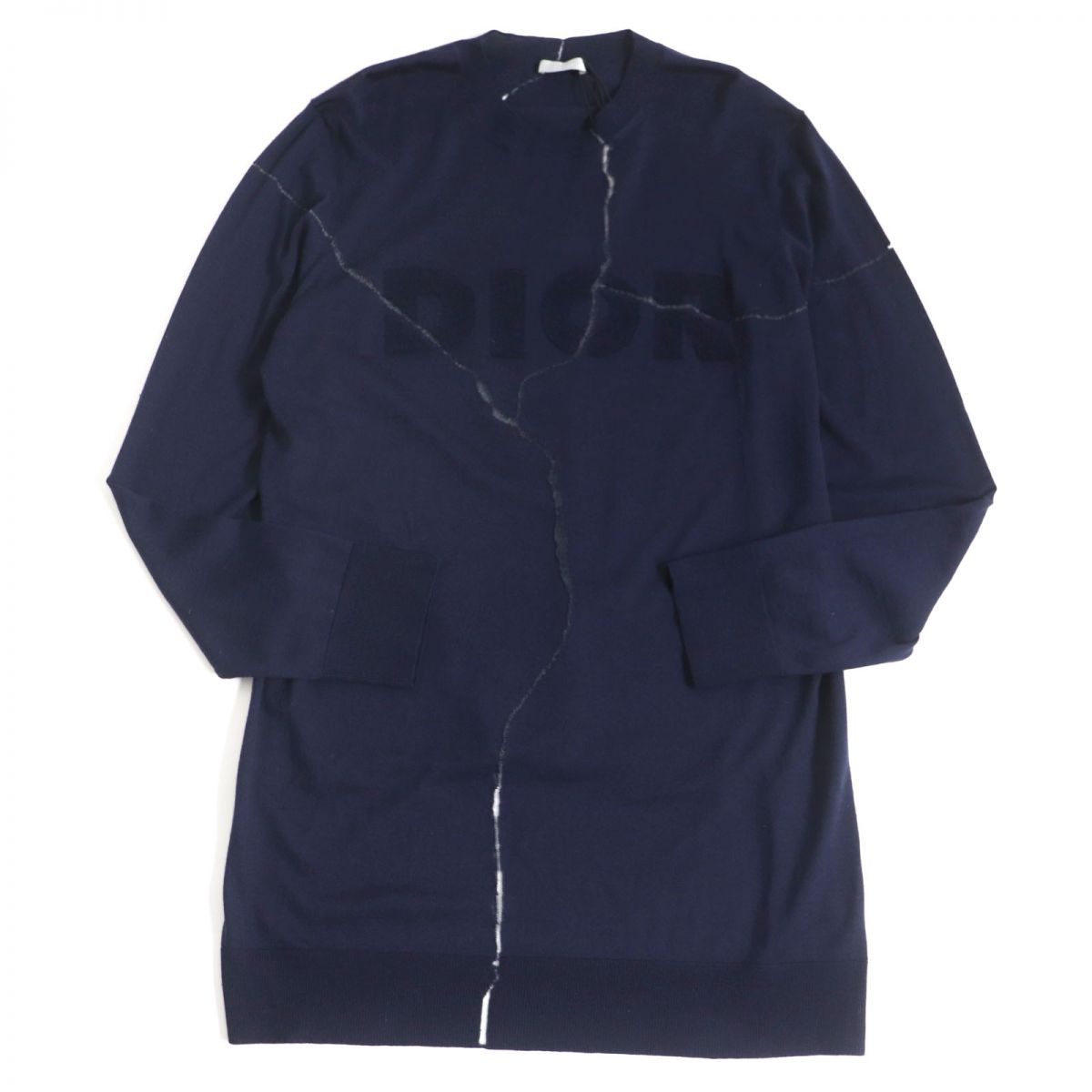 未使用品□20年製 DIOR ディオール オム×ダニエル・アーシャム 023M654AT090 Crack Embroidery Logo Knit 薄手 変形ニット/セーター 紺 L【中古】