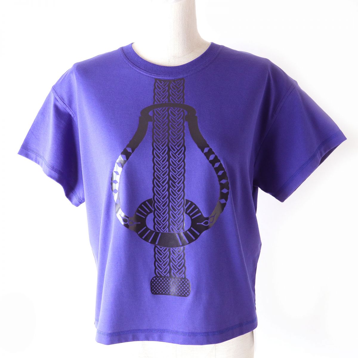 【ドンドン見直し】未使用品△正規品 HERMES エルメス 23SS Fantaisie d Etriers 半袖 プリント Tシャツ コットン100％ パープルブルー系 レディース 36 仏製【中古】