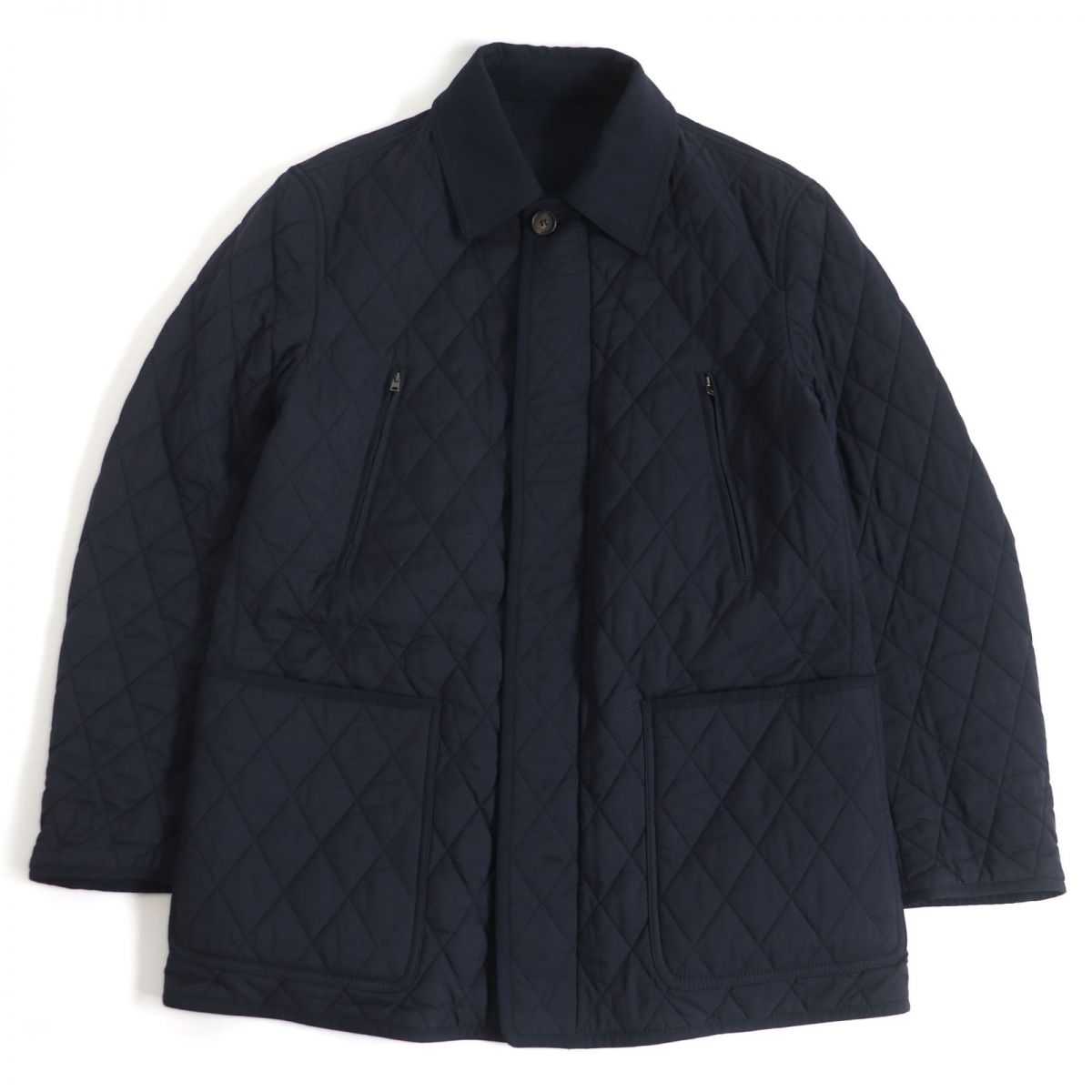 美品□BRIONI/ブリオーニ 無地 裏シルク混 WZIP リバーシブル キルティングジャケット/ブルゾンジャケット ネイビー S イタリア製 正規品【中古】