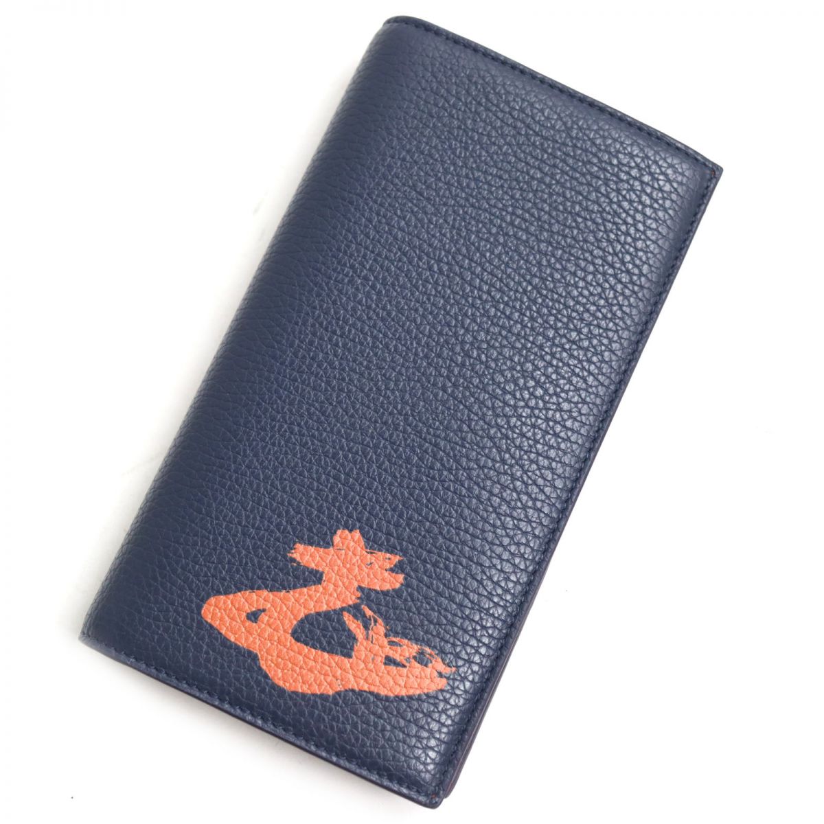 【ドンドン見直し】未使用品◆Vivienne Westwood ヴィヴィアンウエストウッド 51050050 オーブ レザーロングウォレット/2つ折り長財布 ネイビー/オレンジ 箱付【中古】