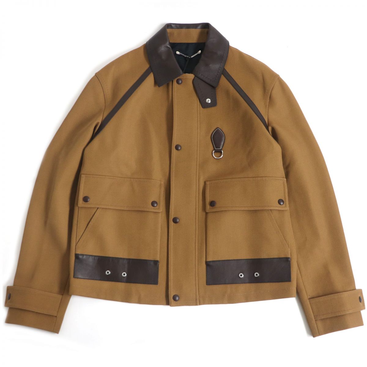 未使用品□BERLUTI/ベルルッティ R19OBU76 裏地カリグラフィ パティーナレザー使い WZIP ウールブルゾンジャケット 茶 R50 伊製 正規品【中古】