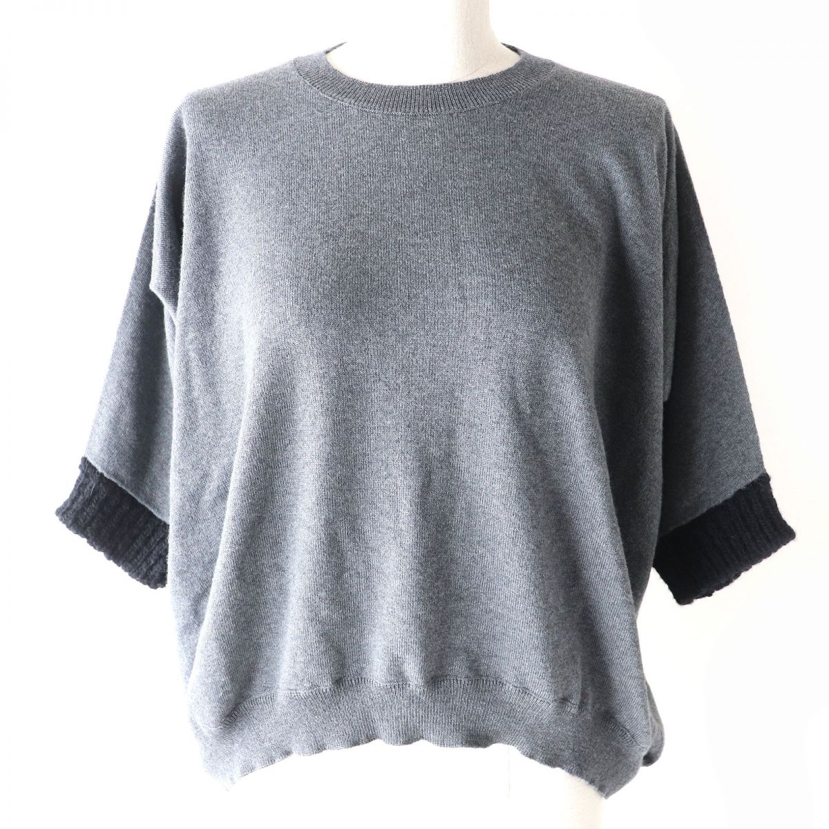 【ドンドン見直し】美品△正規品 MARNI マルニ WINTER EDITION 2013 アルパカ混 クロップド丈 デザインニット トップス レディース グレー×ブラック 38 伊製【中古】