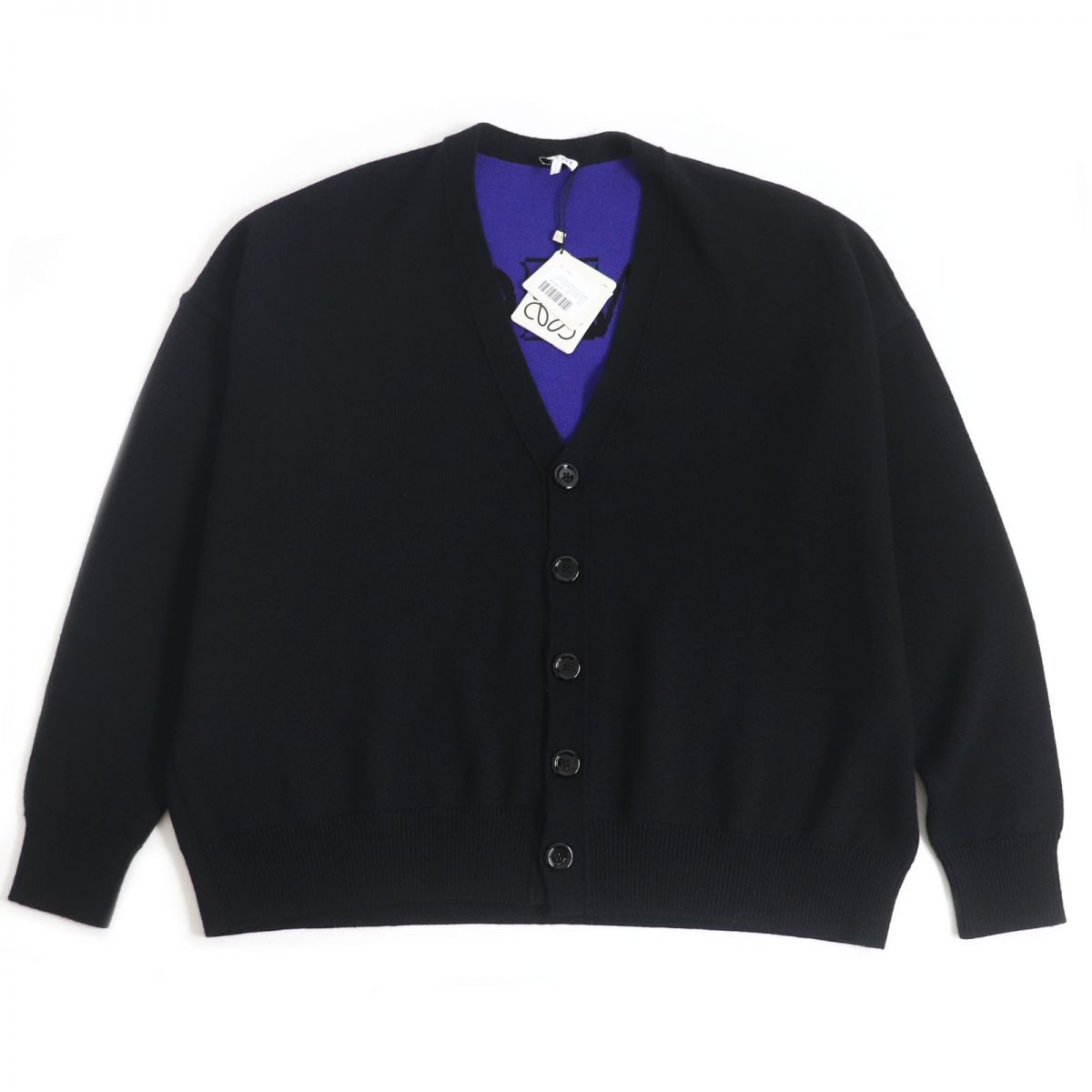 【ドンドン見直し】未使用品□22SS LOEWE/ロエベ H526Y16K22 MIRROR ミラー バックロゴ ウール ロングスリーブ 長袖 ニットカーディガン 黒 XS 伊製 正規品【中古】