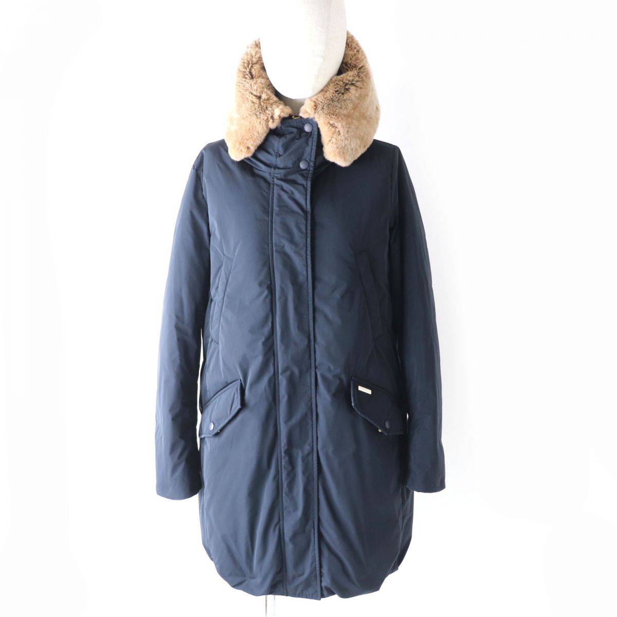 良品△正規品 ウールリッチ IENA別注 18AW WWCPS2725D COCOON ESKIMO ラビットファー付 ダウンコート レディース ネイビー S【中古】