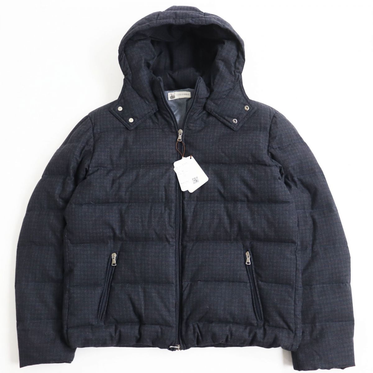 未使用品●COLOMBO コロンボ GB00103 SUPER150’sウール生地 チェック柄 WZIP フーデッドダウンジャケット/ブルゾン ネイビー系 52 伊製【中古】
