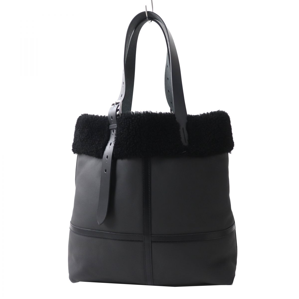 【ドンドン見直し】極美品◎HERMES エルメス エトリヴィエール ショッピングアビエイター トートバッグ ムートン／トリヨンクリストバル ブラック Y刻印【中古】