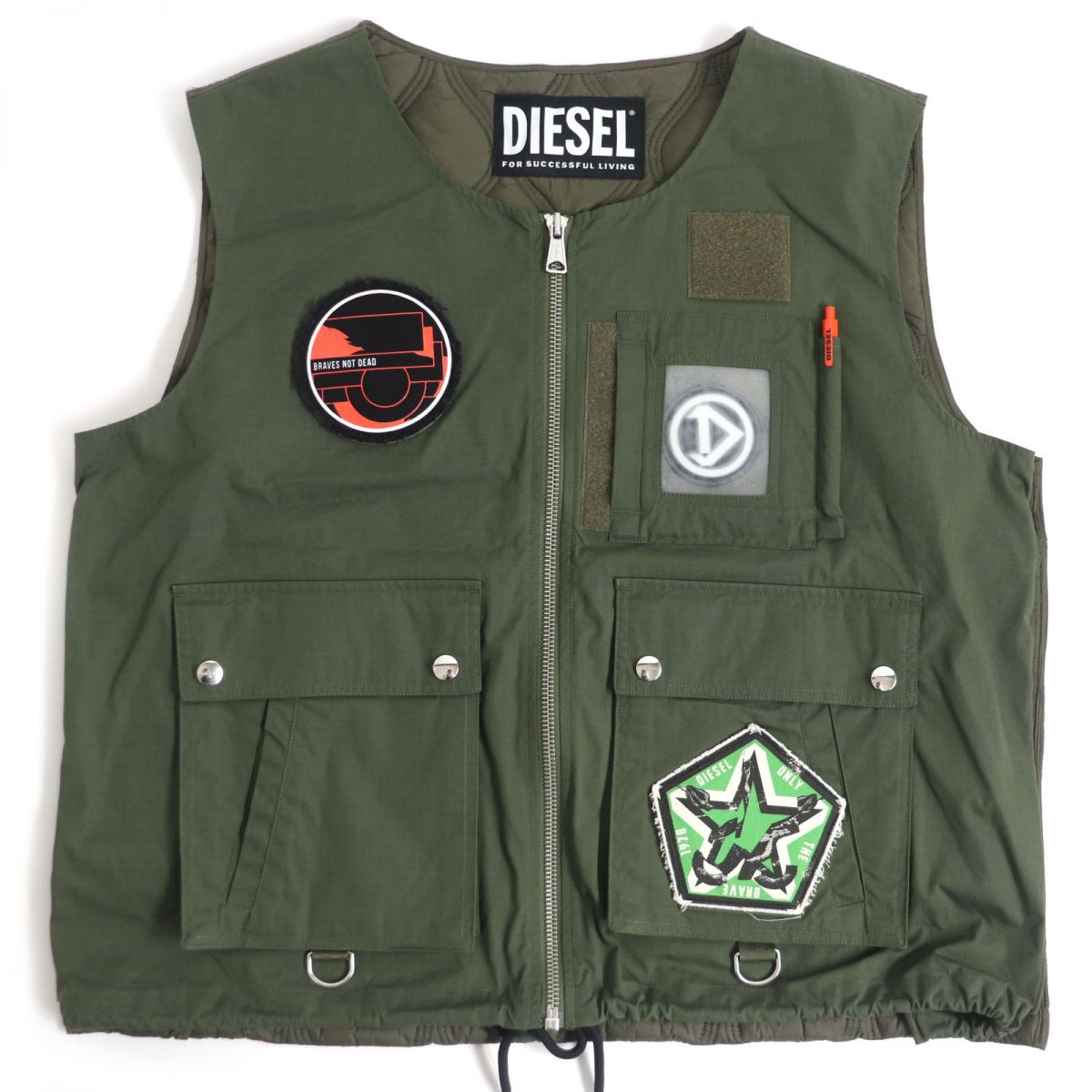【ドンドン見直し】極美品□DIESEL/ディーゼル パッチワーク ジップアップ J-LUKI JACKET ミリタリーベスト/ユーティリティベスト/ジレ カーキ XL 正規品【中古】