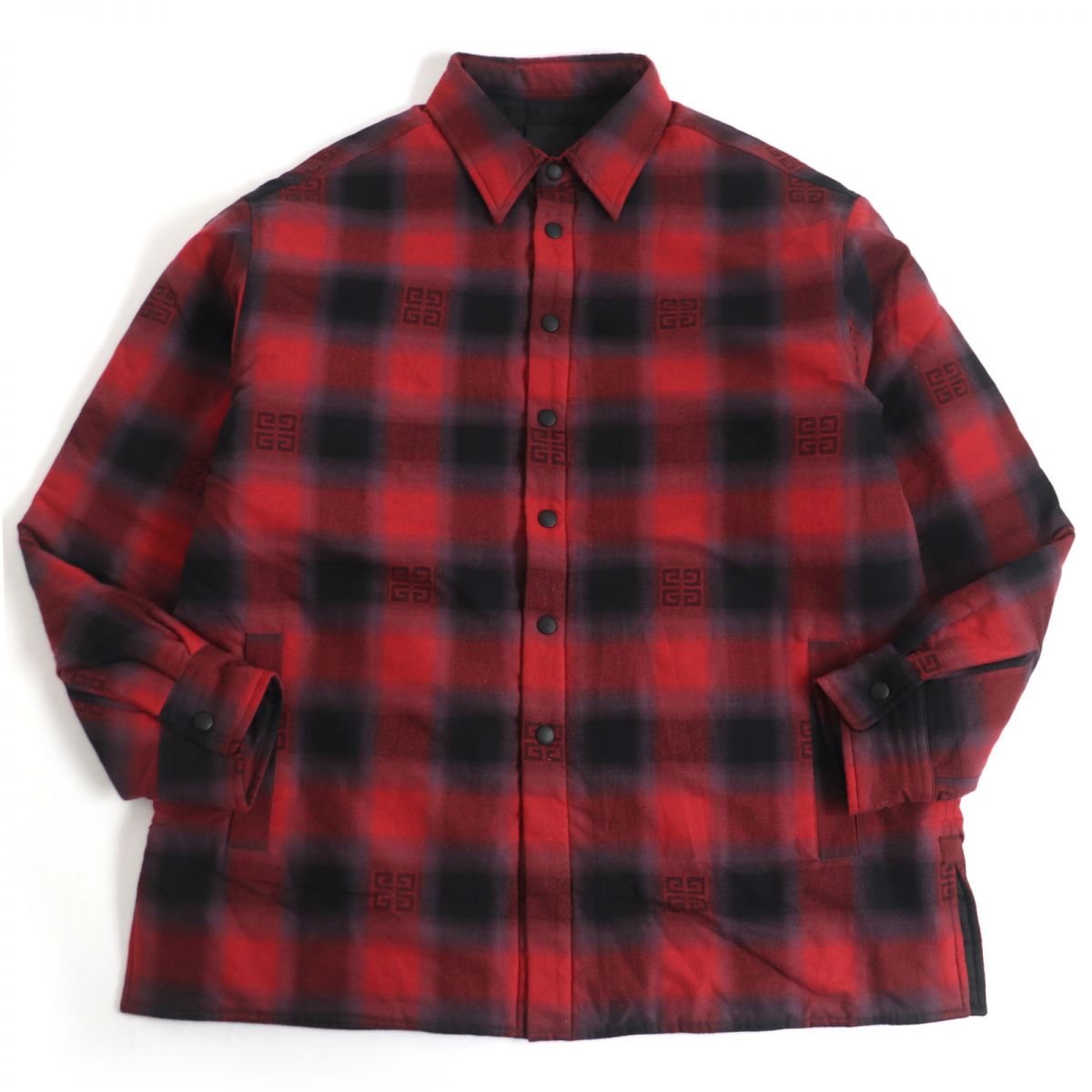 美品□22AW GIVENCHY/ジバンシィ BM60TQ13R9 4G チェック柄 キルティングフランネル オーバーシャツ/ブルゾンジャケット 赤×黒 41 正規品【中古】