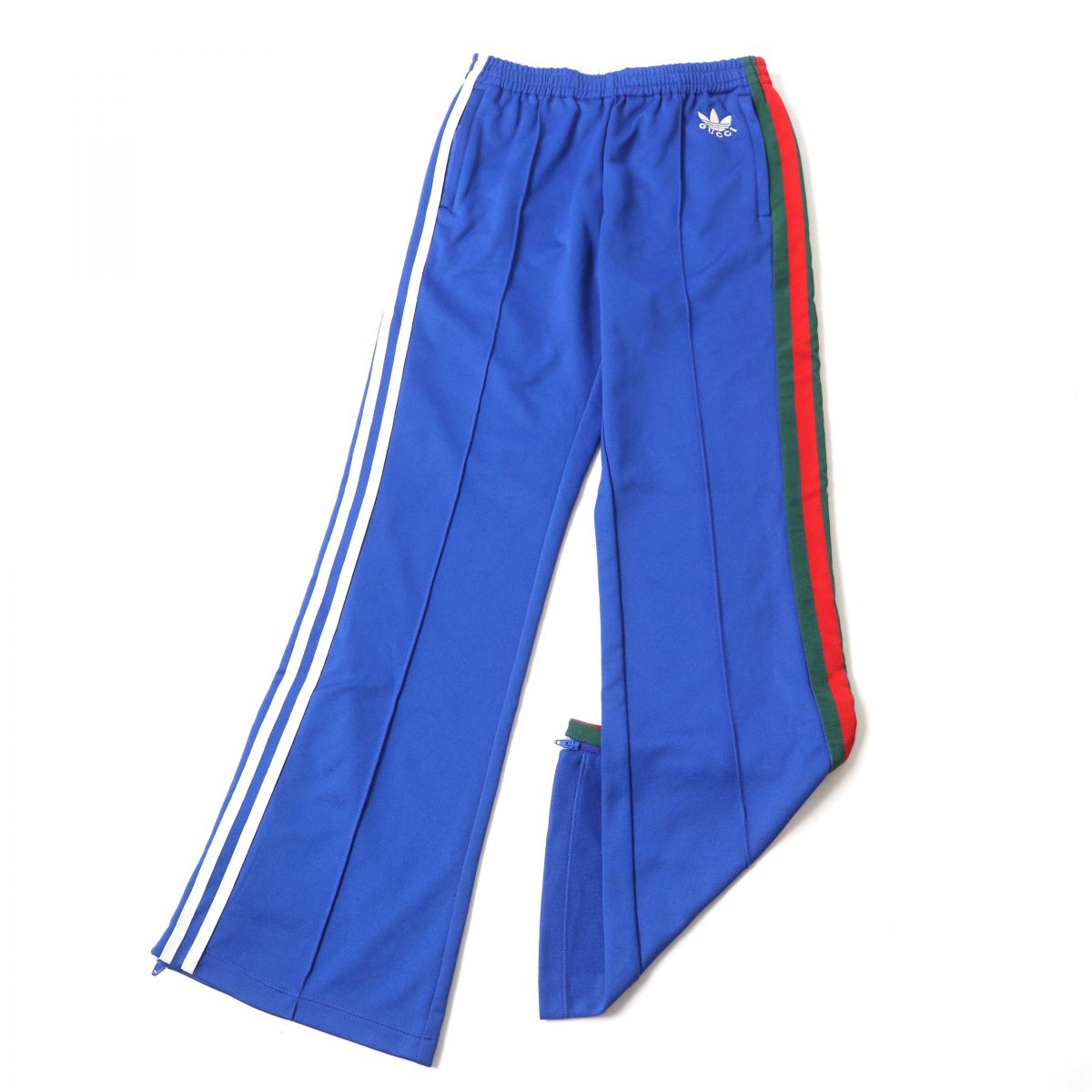 【ドンドン見直し】未使用品★正規品グッチ×アディダス 696270 22SS サイドZIP フレア ジョギングパンツ ブルー×マルチカラー S 箱付き【中古】