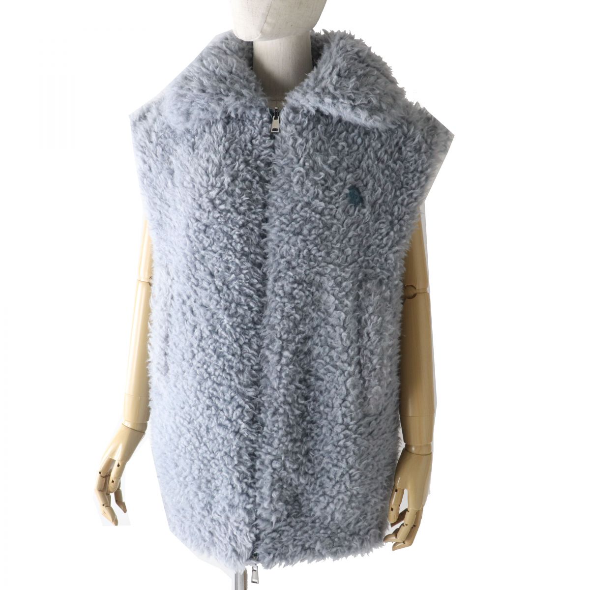 極美品◎正規品 22-23AW MONCLER モンクレール ACHARD アシャール エコファー リバーシブル ZIP ダウンベスト レディース ライトブルー 00【中古】