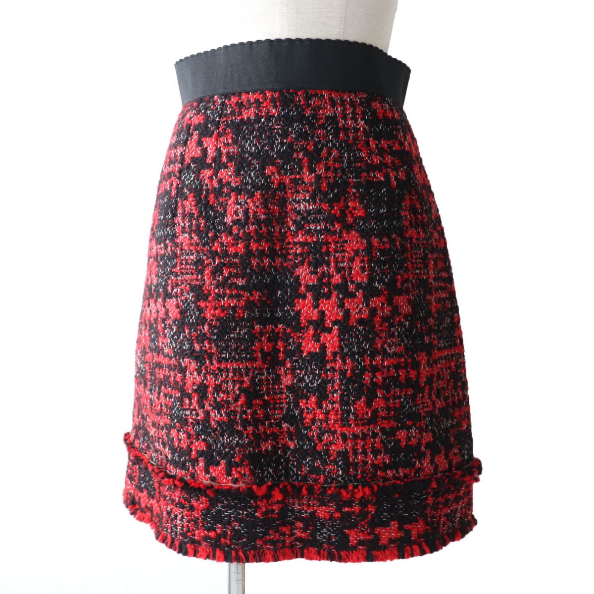 未使用品☆正規品 DOLCE&GABBANA ドルチェ＆ガッバーナ ツィードスカート/台形スカート レッド×ブラック 40 イタリア製 レディース【中古】