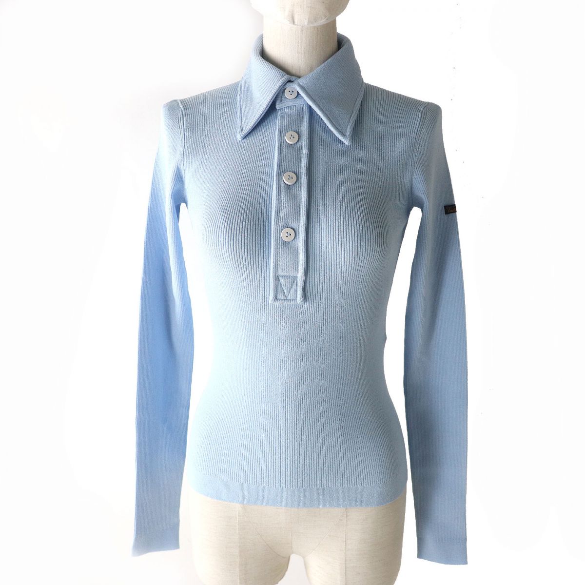 【ドンドン見直し】未使用品△正規品 ルイヴィトン 22AW 1AA9A0 シンリブロングスリーブポロトップ レディース XS ブルーグラシエール 箱付き◎【中古】