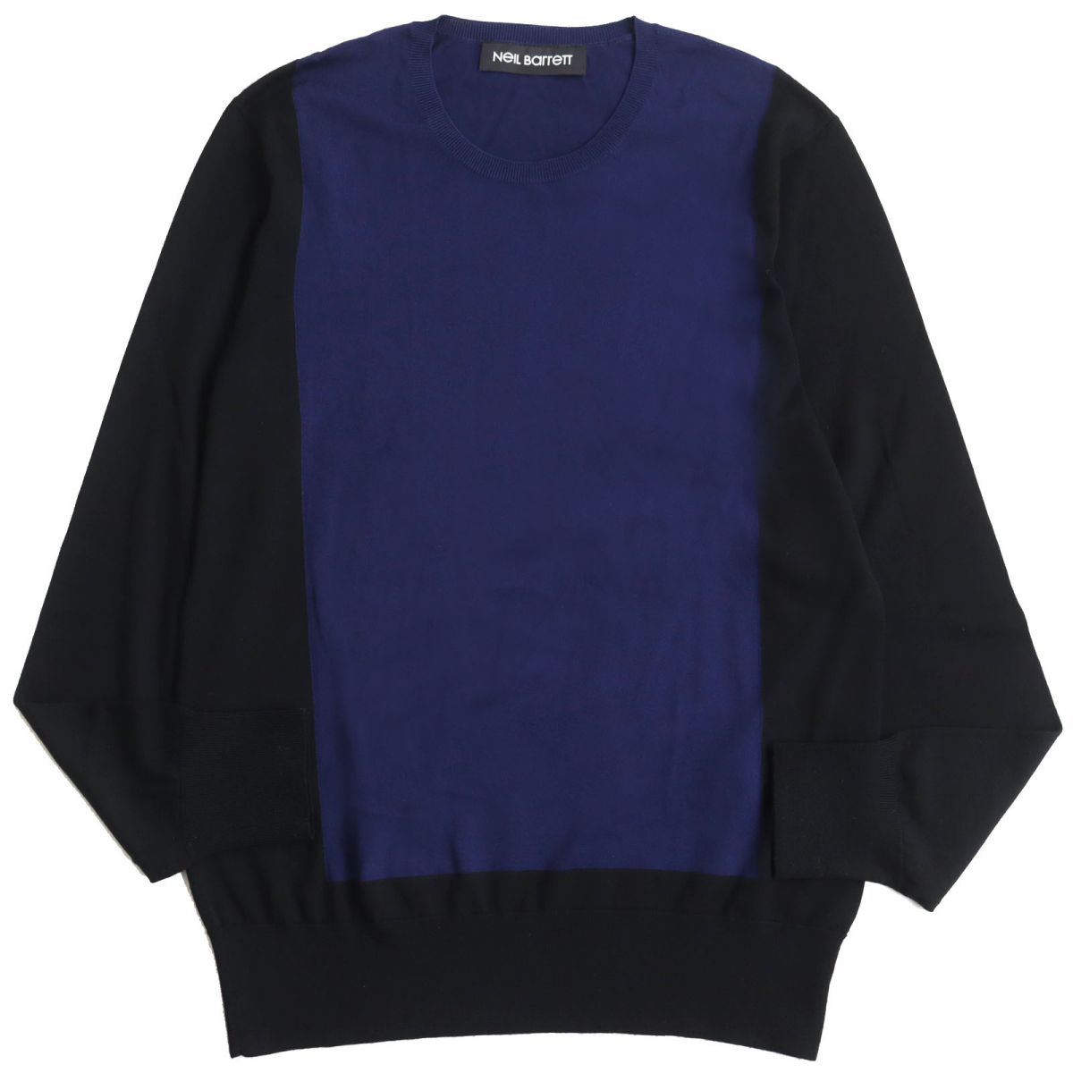 【ドンドン見直し】極美品●NEIL BARRETT ニールバレット バイカラー スリムフィット プルオーバー レーヨンニット/セーター ブラック×ネイビー 正規品【中古】