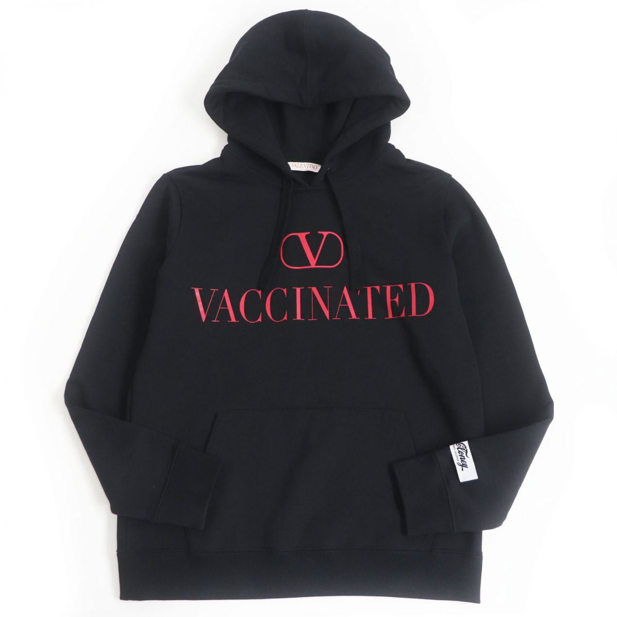 美品□21AW VALENTINO×CLONEY ヴァレンティノ クロニー VACCINATEDロゴ プルオーバー スウェットパーカー/フーディー 黒 XS 伊製 正規品【中古】