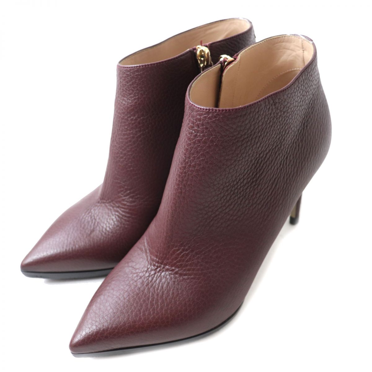 美品★VALENTINO GARAVANI ヴァレンティノガラヴァーニ ロックスタッズ付 レザー ショートブーツ／ブーティ― ボルドー 36 伊製 箱・袋付き【中古】