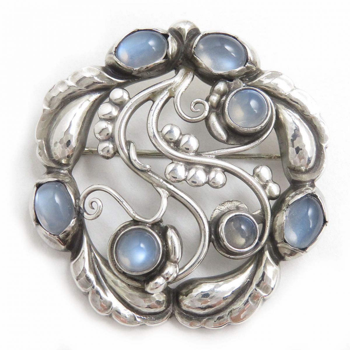 【ドンドン見直し】美品△GEORG JENSEN ジョージジェンセン 159 SV925 ムーンストーン ブロッサム ブローチ シルバー×ライトブルー系 総重量：17.8g 箱付き◎【中古】