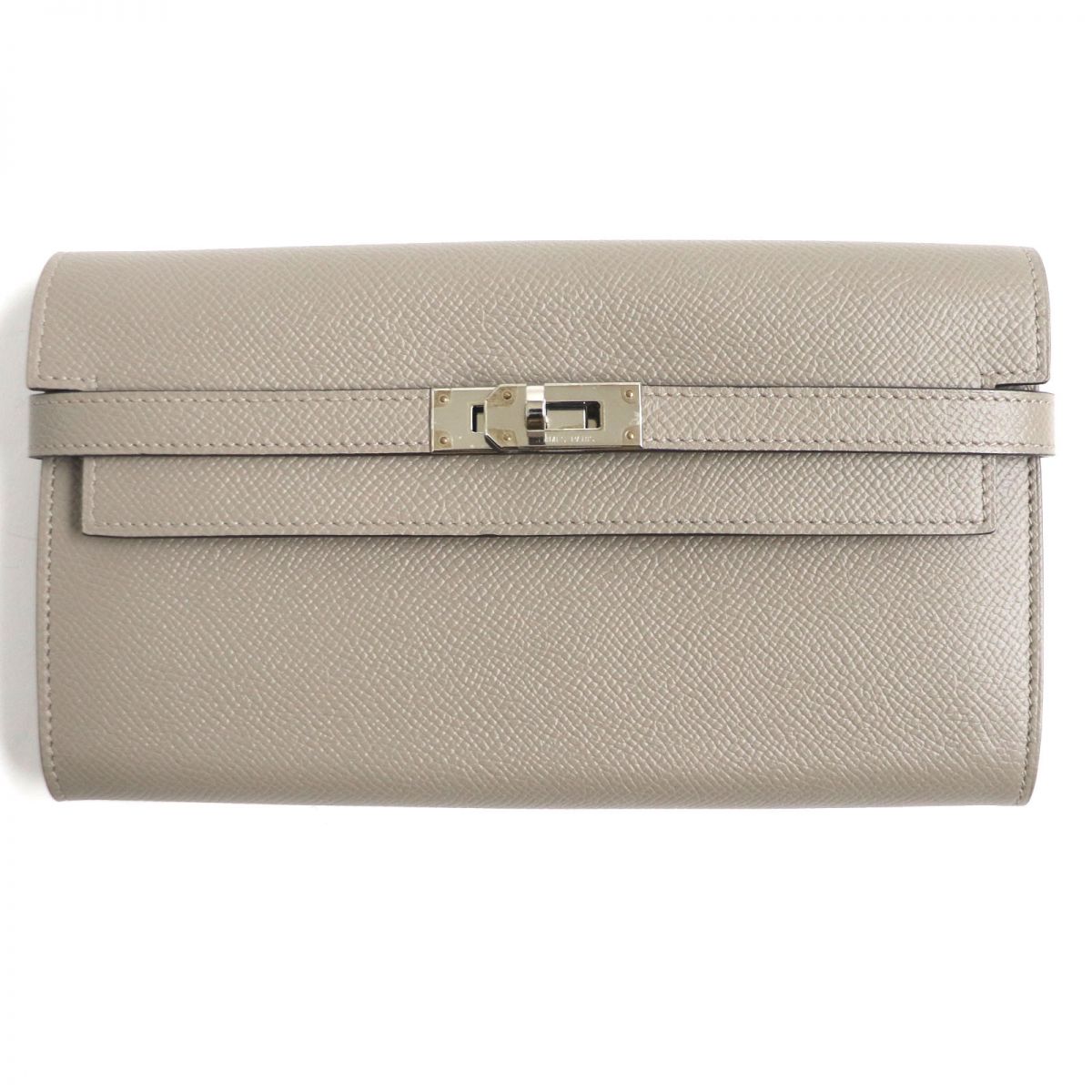 【ドンドン見直し】極美品▼HERMES エルメス ケリーウォレット ヴォーエプソン レザーウォレット/長財布 グリアスファルト シルバー金具 フランス製 C刻印【中古】