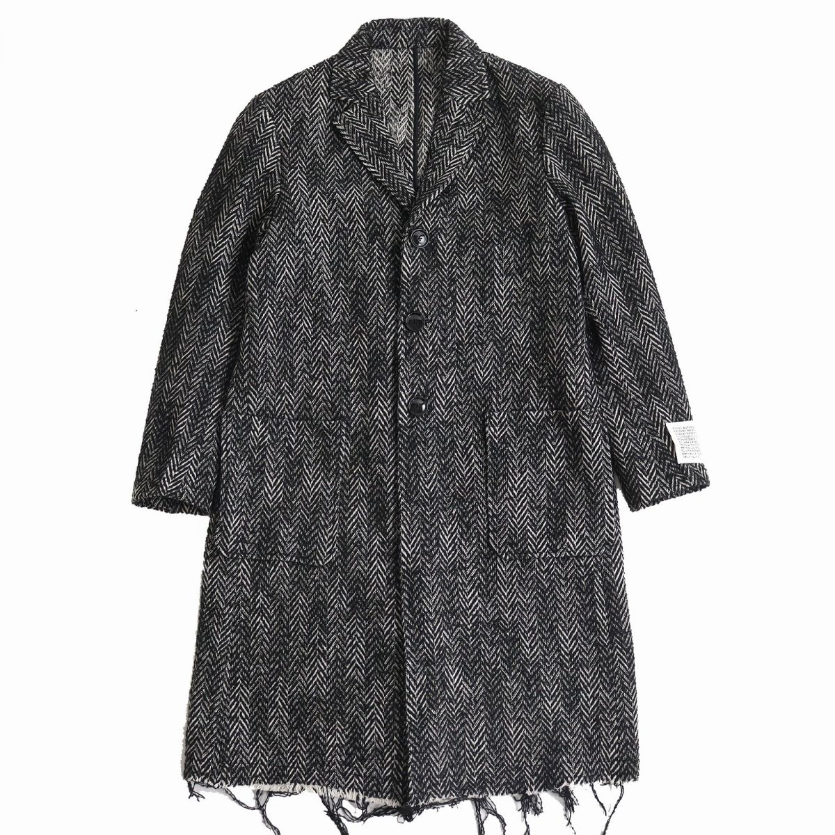 極美品△正規品 DIESEL ディーゼル 00SKEH0AATZ ヘリンボーン ウールミックス カットオフ ロングチェスターコート ブラック系 46 メンズ【中古】