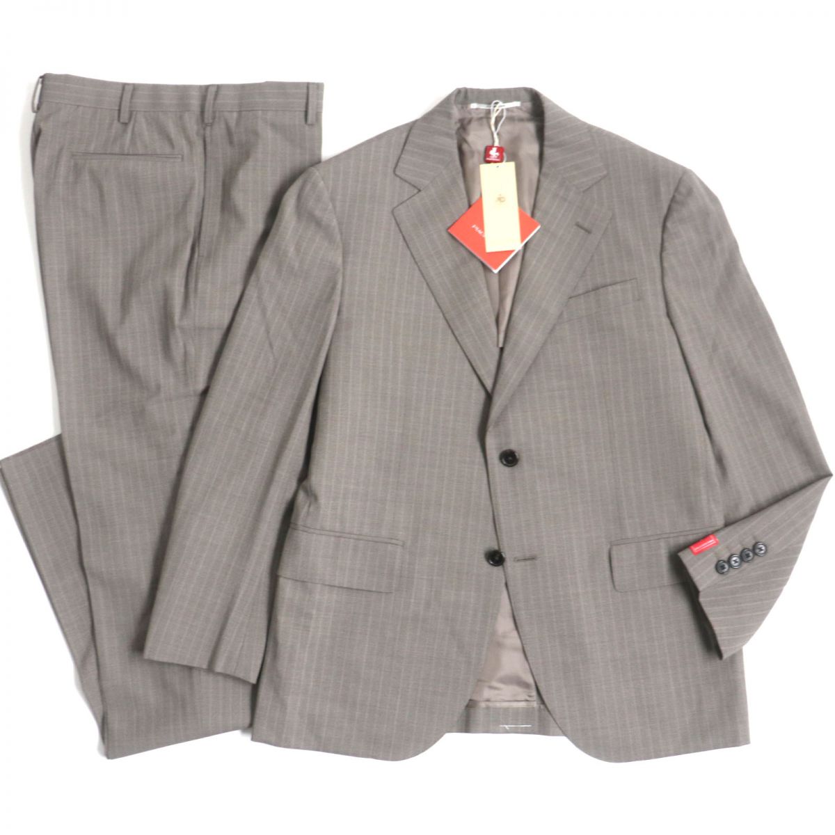 未使用品▼J.PRESS ジェイプレス ストライプ柄 PIACENZA社製生地使用 ウール×シルク シングルスーツ グレージュ 36L 正規品【中古】