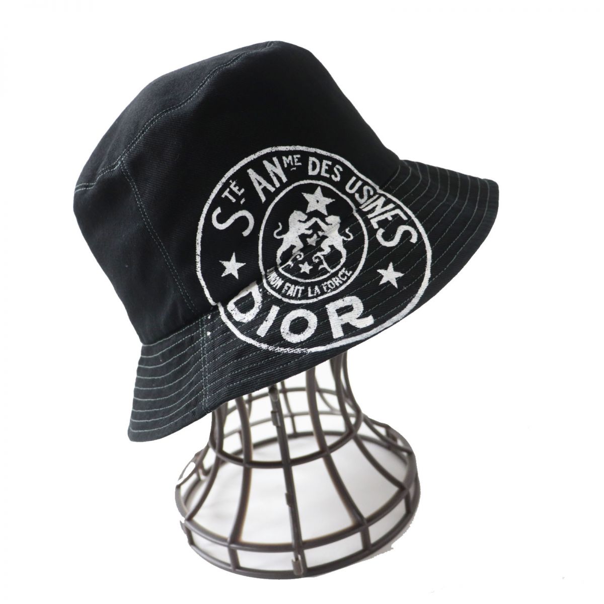 【ドンドン見直し】極美◎正規品 Christian Dior クリスチャンディオール 24BTI923E130 DIOR UNION ディオールユニオン コットン ボブハット 帽子 黒 57 箱付【中古】