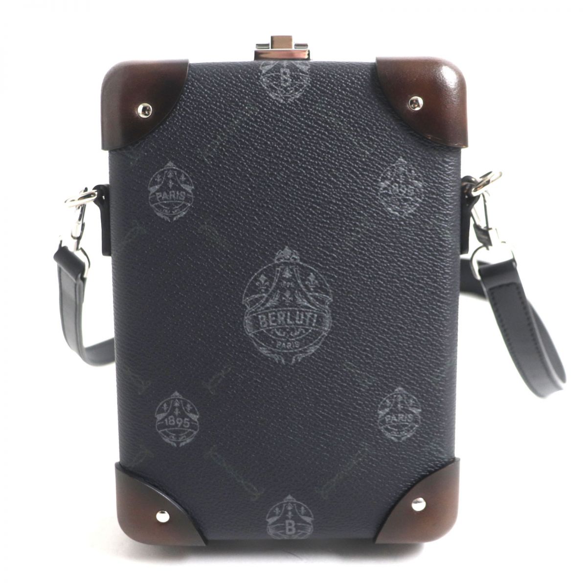 美品▼BERLUTI ベルルッティ×グローブトロッター コラボ センテナリー キャンバス×レザー メッセンジャーバッグ/ミニトランク 黒×茶【中古】