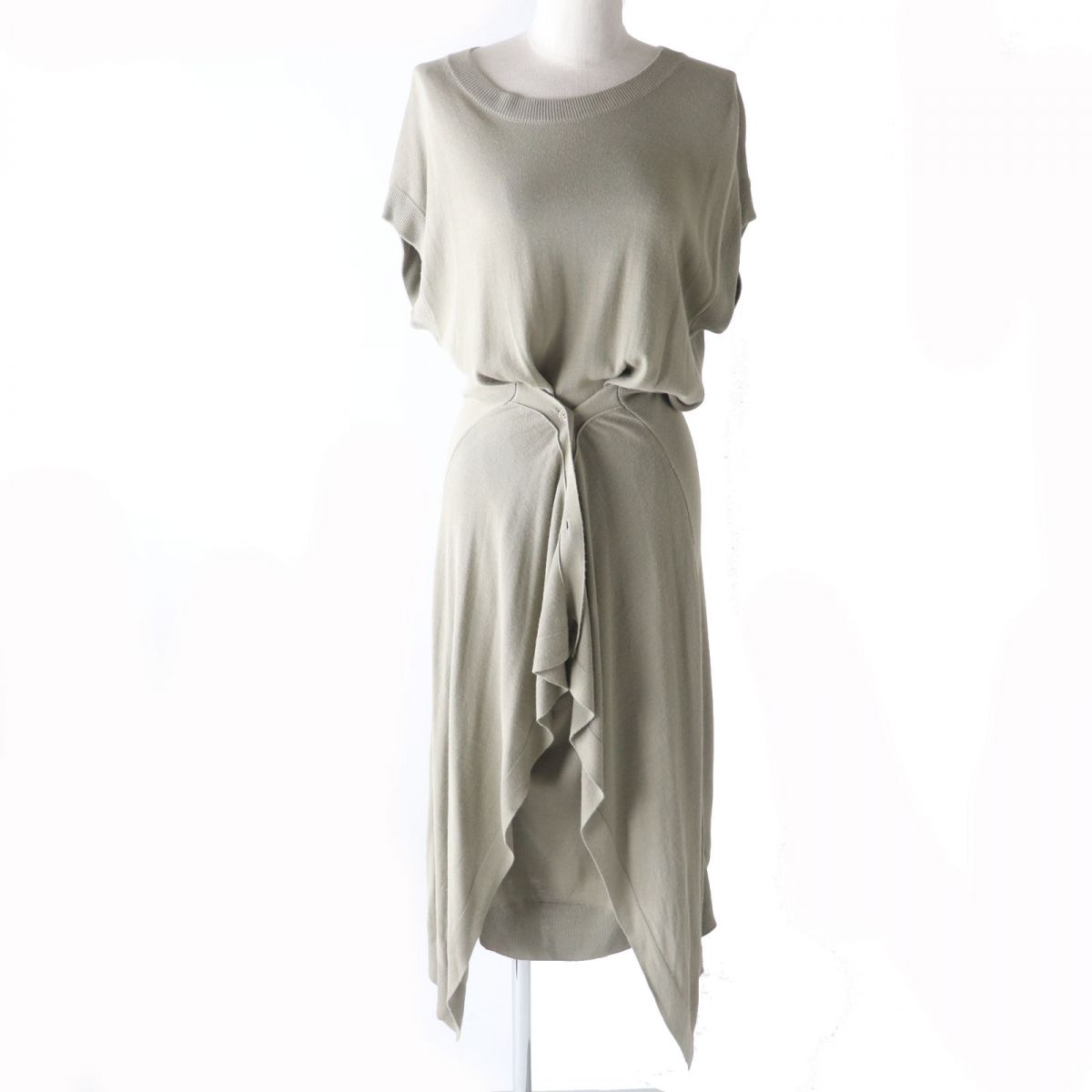 未使用品★LEMAIRE ルメール 2022年 DOUBLE LAYER SKIRTDRESS フレンチスリーブ ロングワンピース レディース グレージュ S タグ付き【中古】
