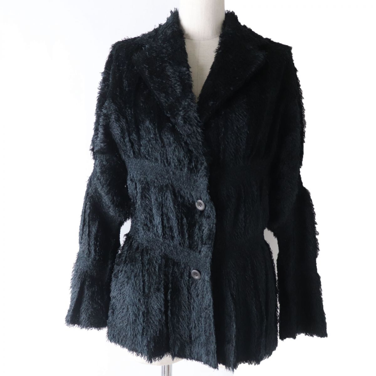 極美品☆正規品 ISSEY MIYAKE イッセイミヤケ IM22FD801 フリンジデザイン シングルジャケット ブラック 黒 3 レディース 日本製【中古】