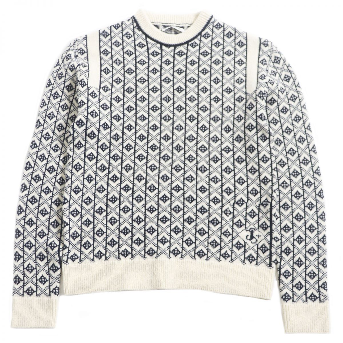 美品□22AW JIL SANDER＋ ジルサンダープラス 総柄 バージンウール100％ 長袖ニット/セーター アイボリー系 44 イタリア製 正規品 メンズ【中古】