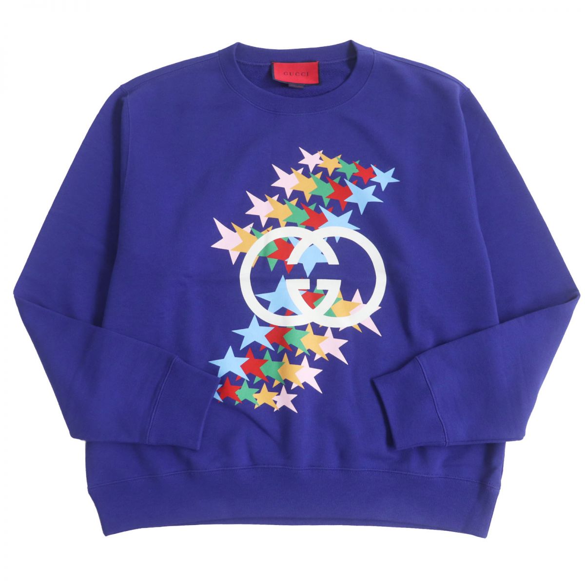 極美品□GUCCI/グッチ 626990 GGロゴ スタープリント コットン100％ オーバーサイズ スウェットシャツ/トレーナー ブルー XS 伊製 正規品【中古】