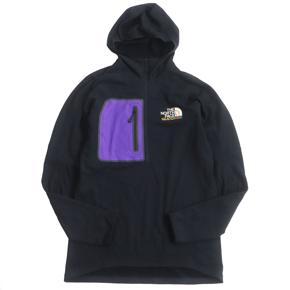未使用品□22SS GUCCI×THE NORTH FACE グッチ ノースフェイス 663909 裏起毛 パッカブル ハーフジップジャケット/プルオーバーパーカー 黒 S 正規品【中古】