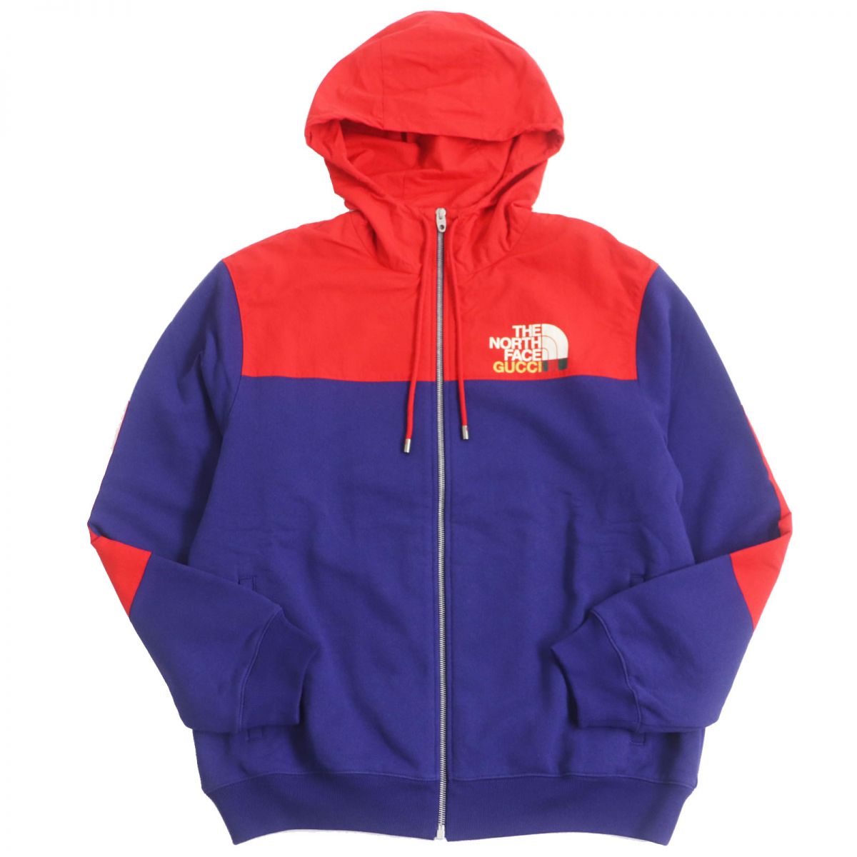 未使用品□22SS GUCCI×THE NORTH FACE グッチ ノースフェイス 671462 ナイロン切替 ジップパーカー/フーディー ブルー/レッド S 伊製 正規【中古】