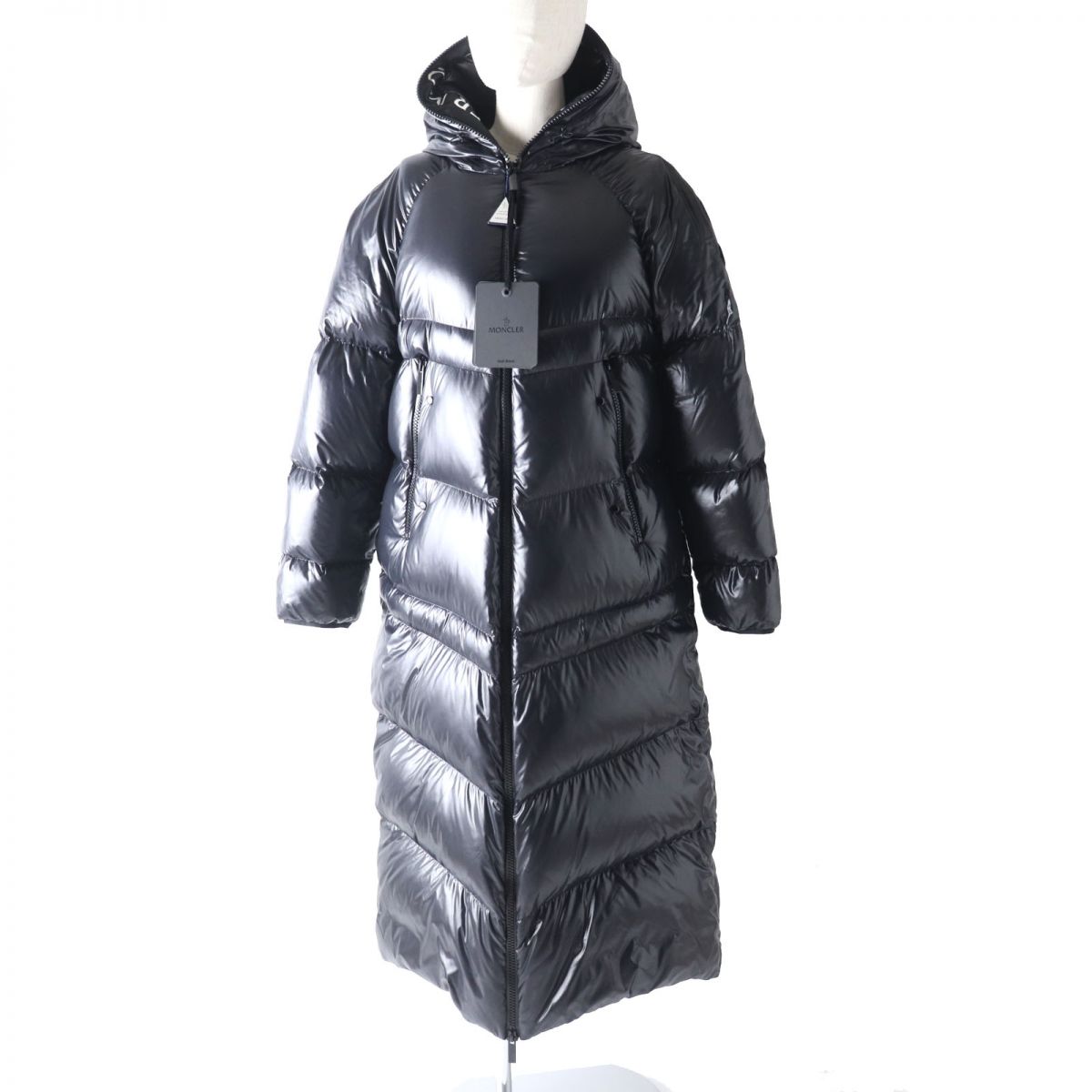 未使用品★正規品 MONCLER モンクレール CHANON 21-22AW ラバーロゴワッペン・ フード付き ロング ダウンコート 黒 1 ハンガー・タグ付き【中古】