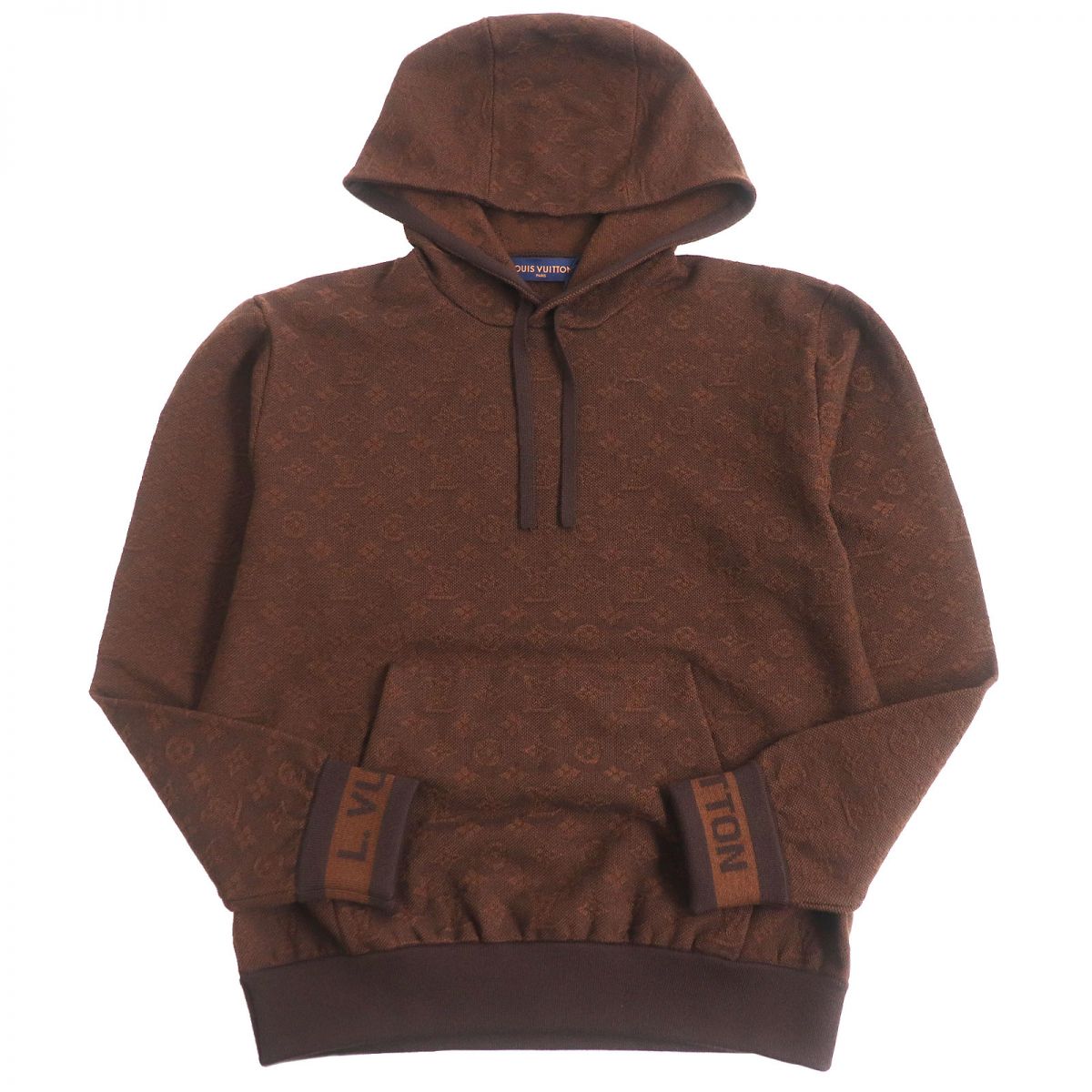 未使用品□2022年製 LOUIS VUITTON/ルイヴィトン モノグラム 総柄 ウール プルオーバー ニットパーカー/フーディー ブラウン S 伊製 正規品【中古】