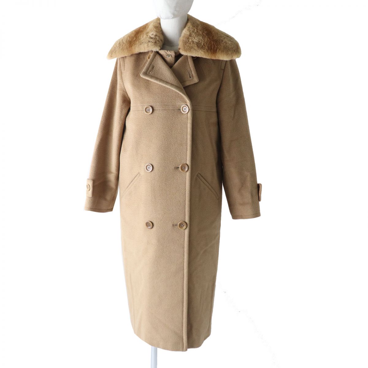 美品◎正規品 白タグ イタリア製 MaxMara マックスマーラ レディース 襟ミンク 中綿ライナー付き キャメル100％ ロングコート キャメル 40【中古】