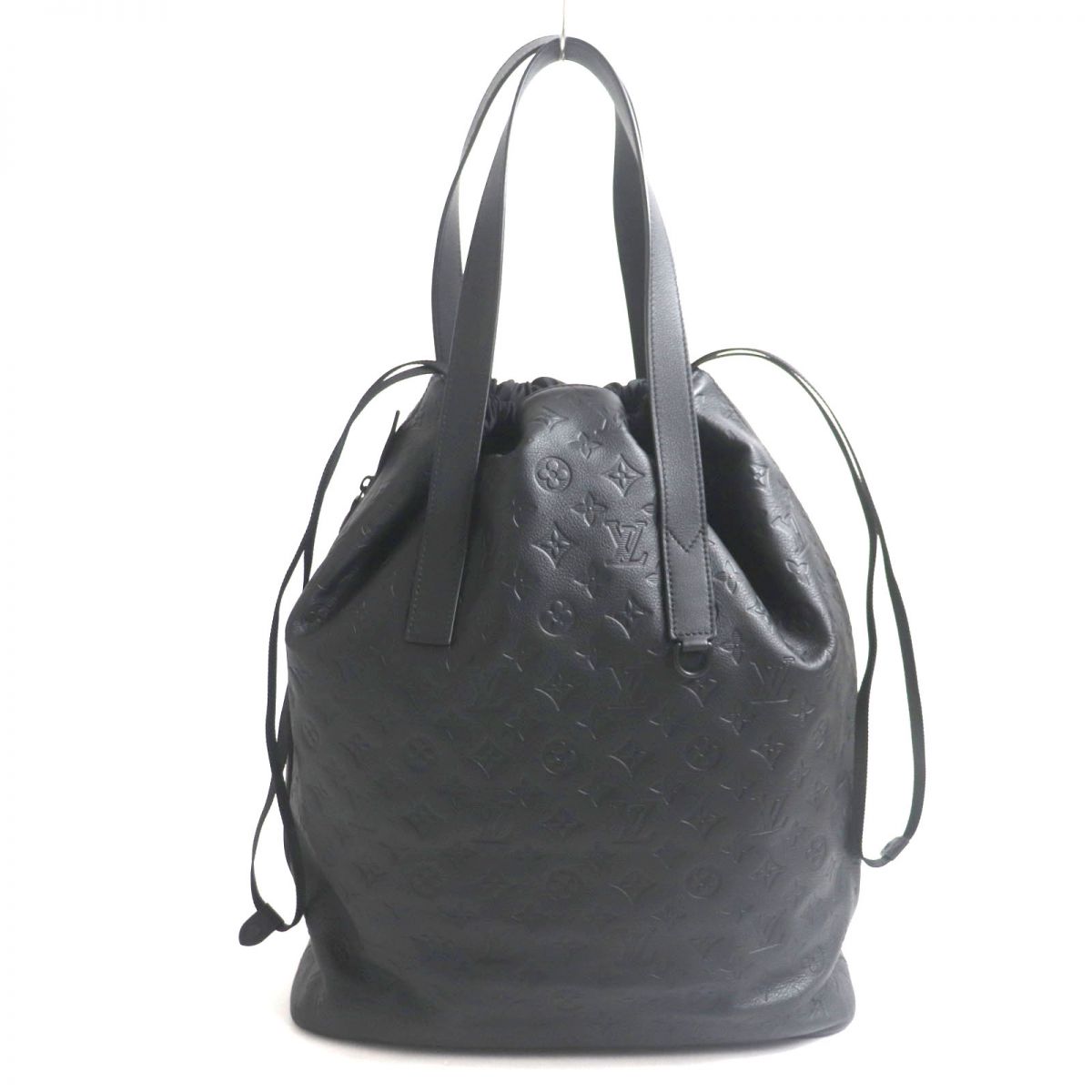 極美品▼ LOUIS VUITTON ルイヴィトン M46554 モノグラム・シャドウ ヘルメットバッグ 巾着/ドローストリング開閉式 ブラック イタリア製 メンズ【中古】