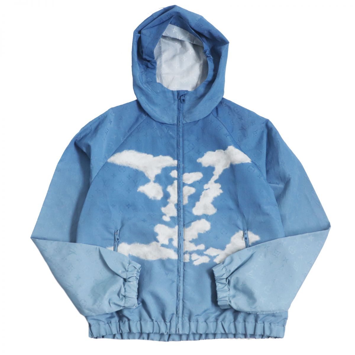 極美品□20AW ルイヴィトン 1A8A7M モノグラム クラウズ 雲柄 ZIPUP フーデッド ウィンドブレーカー/ブルゾン ライトブルー 46 伊製 正規品【中古】
