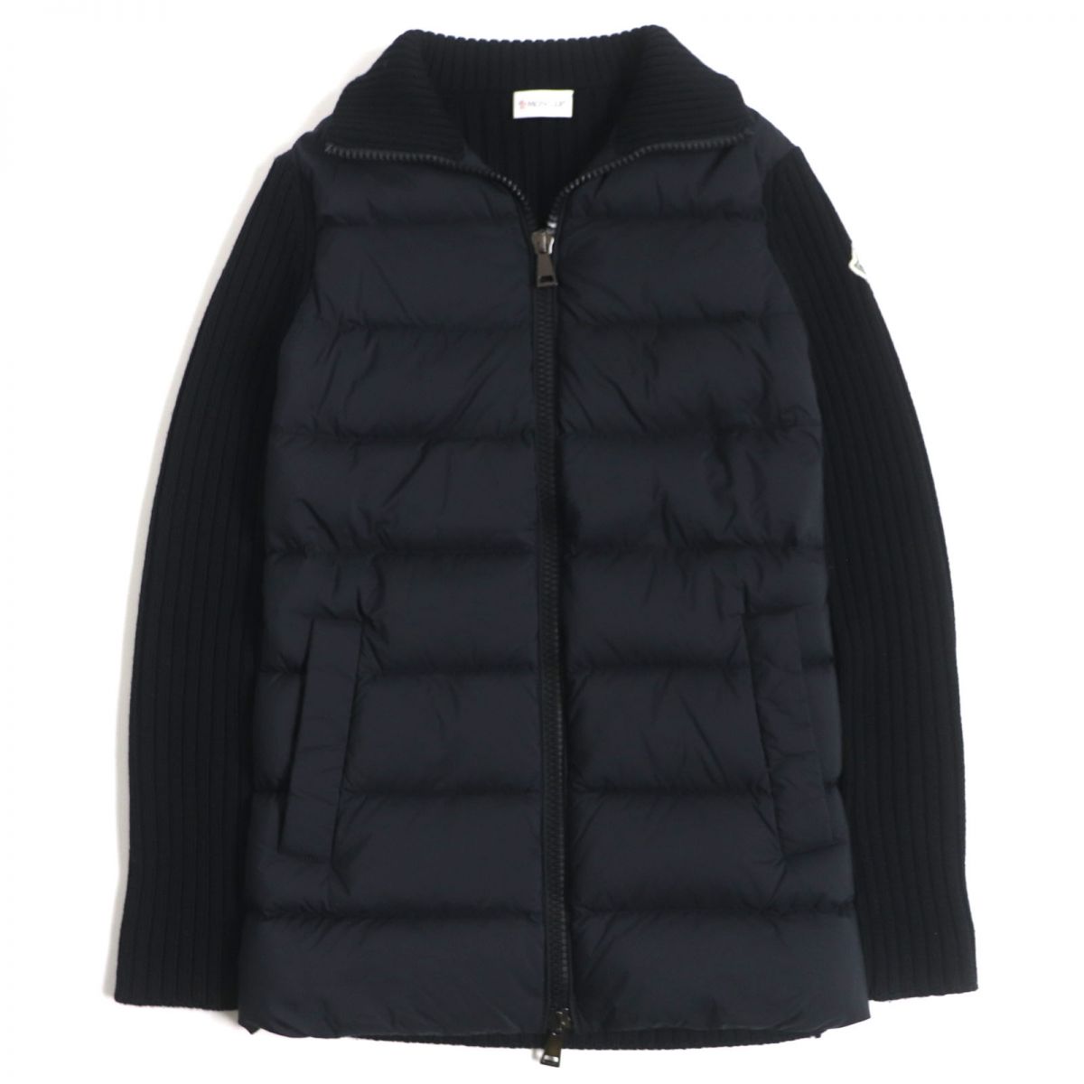 極美品▼2021年製 MONCLER モンクレール CARDIGAN ロゴワッペン付き ニット切替 WZIP ダウンジャケット ブラック XS メンズ 正規品【中古】
