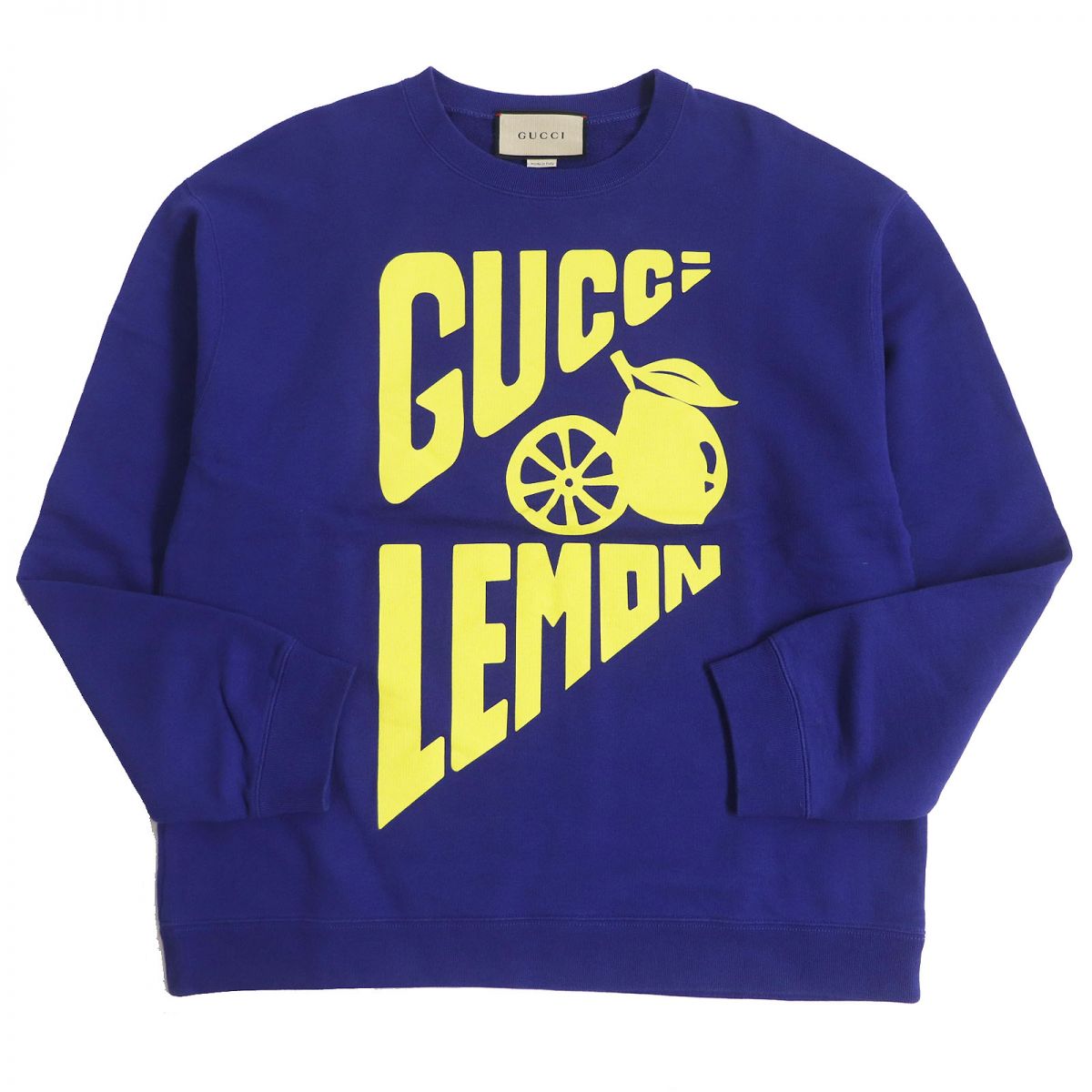美品□22SS GUCCI/グッチ 681217 LEMONプリント コットン100％ 長袖 ロングスリーブ スウェットシャツ/トレーナー ブルー S 伊製 正規品【中古】