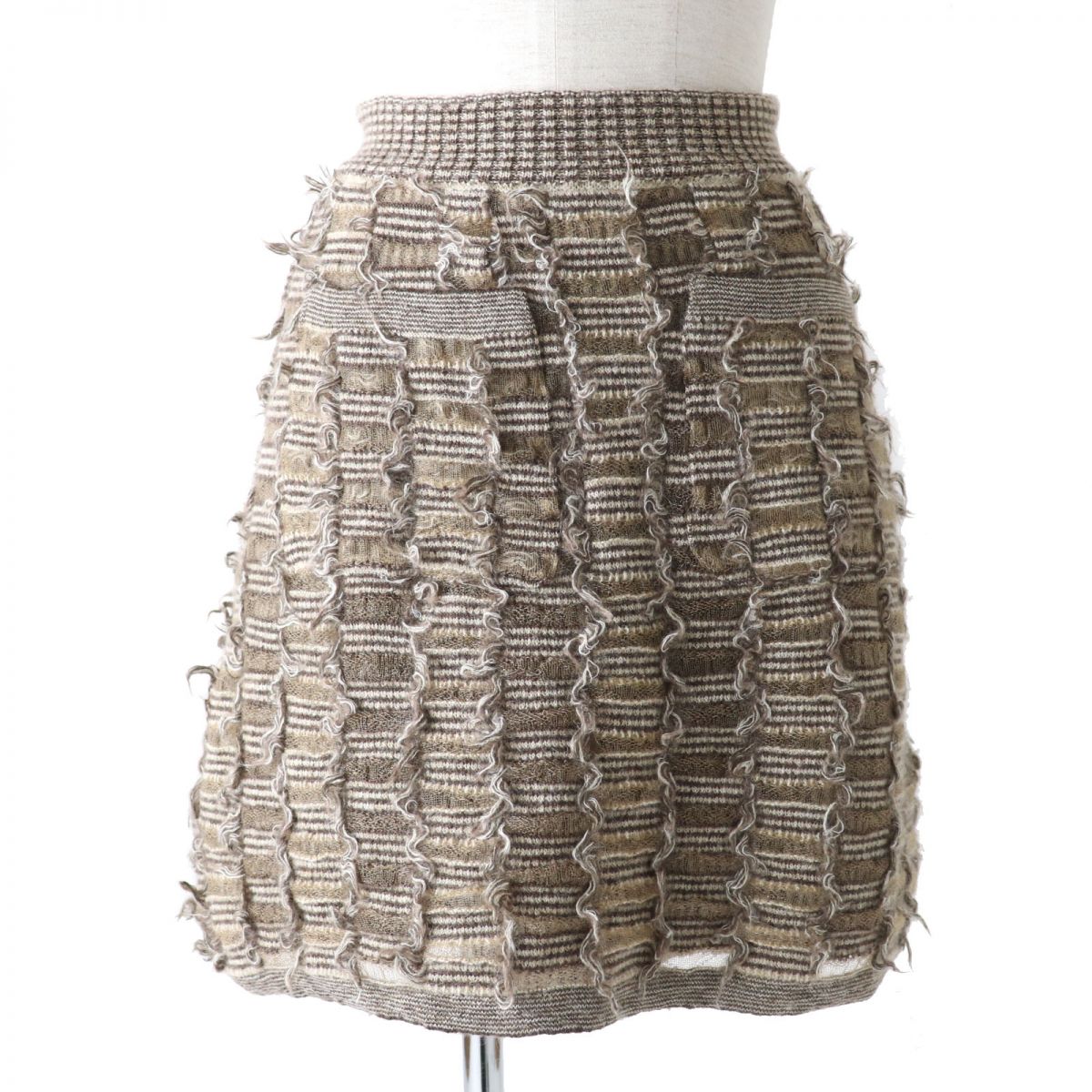 極美品★CHANEL シャネル P52875 ココマーク付き モヘア混 裏地シルク混 台形 ニットスカート レディース ブラウン系 34 イタリア製【中古】