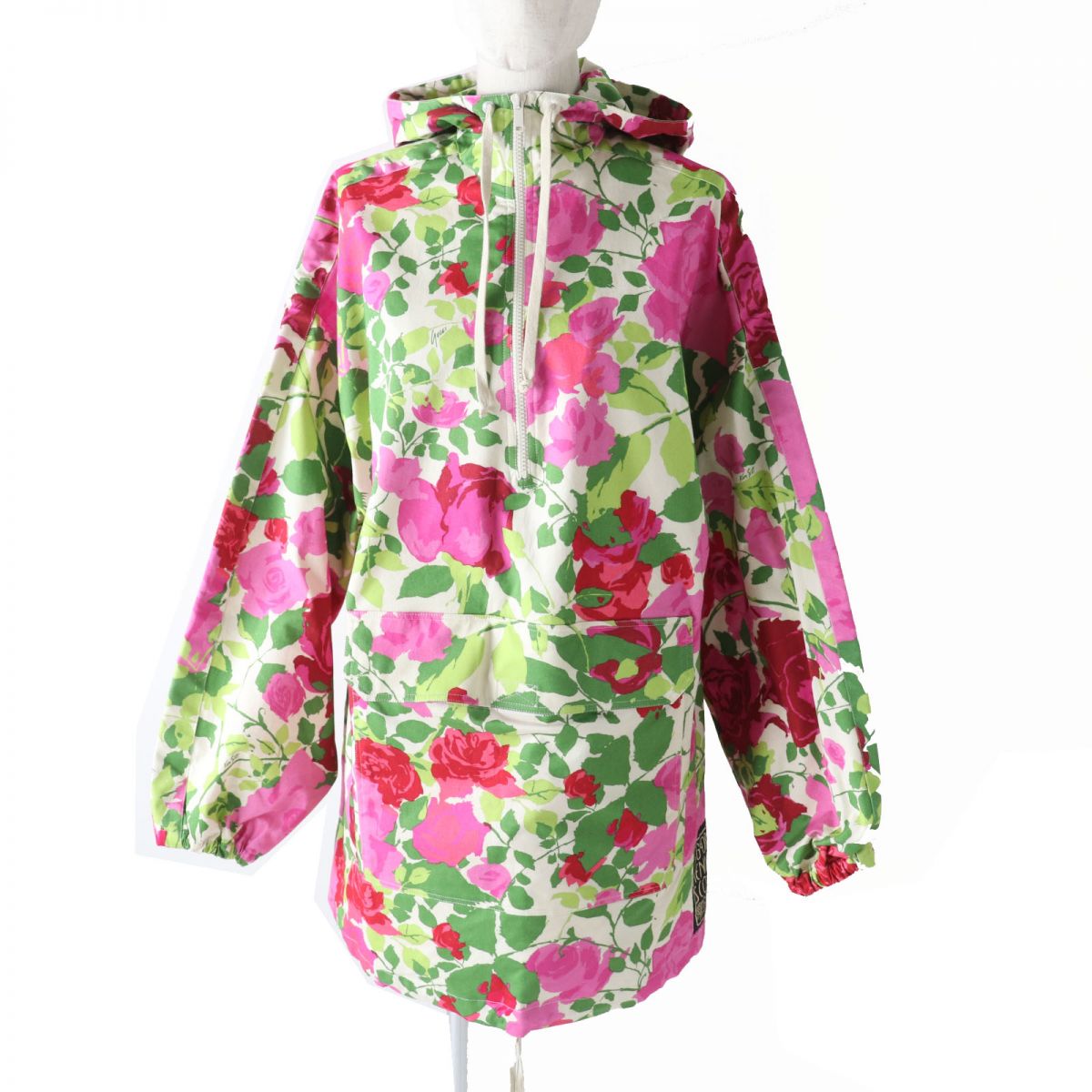 美品◎正規品 21SS GUCCI グッチ ケンスコット 650618 レディース ハーフZIP ローズプリントパーカー／アノラック ピンク×赤×緑 XS【中古】