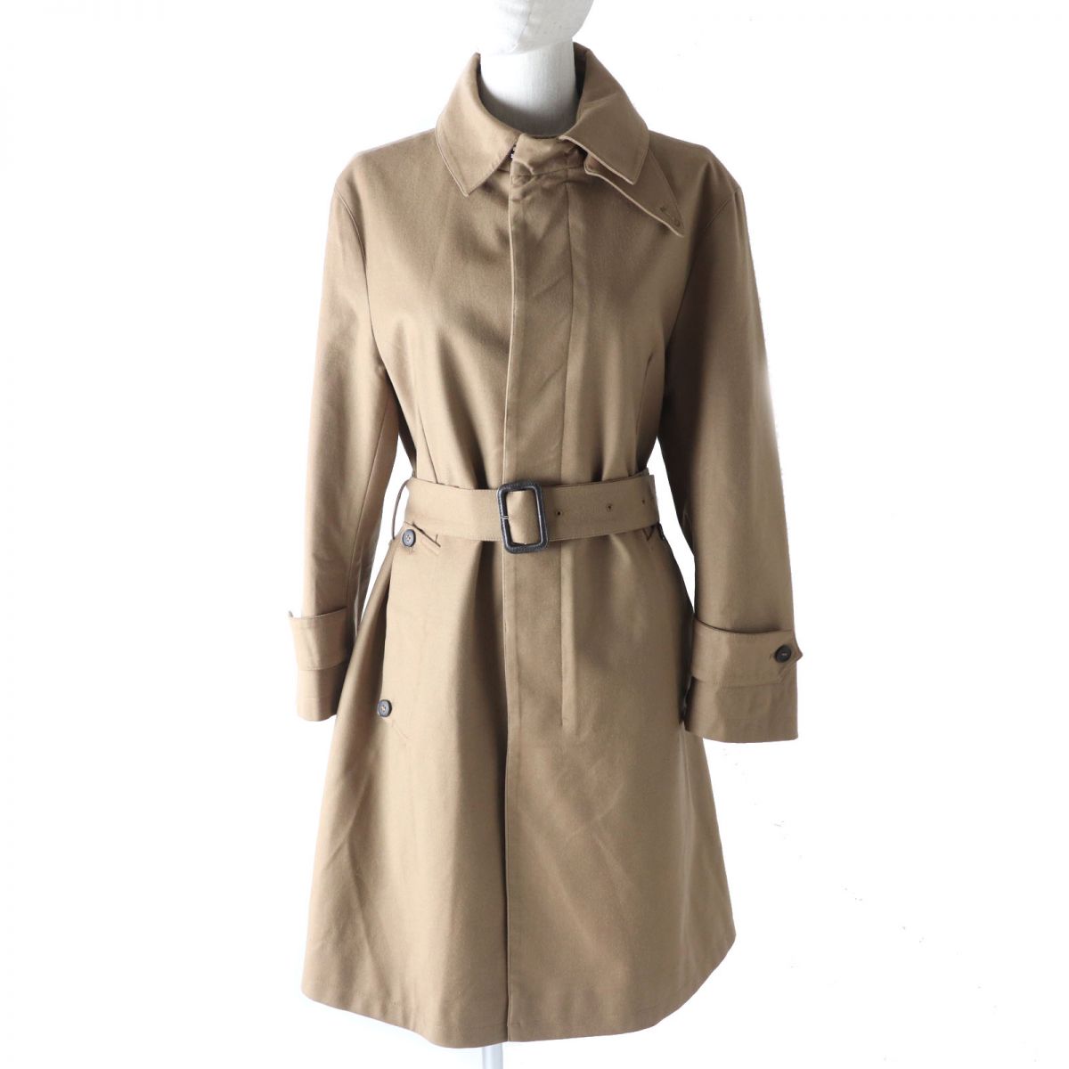 極美品★正規品 MACKINTOSH マッキントッシュ ロロピアーナ社製生地使用 ロゴボタン 比翼仕立て カシミヤ混 ベルテッドコート ベージュ 36【中古】