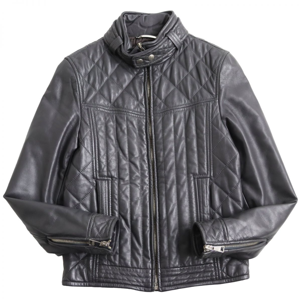 美品●黒タグ DOLCE＆CABBANA ドルチェ&ガッバーナ ラムスキン シングルライダース/レザージャケット ダークグレー 44 伊製 正規品 メンズ【中古】
