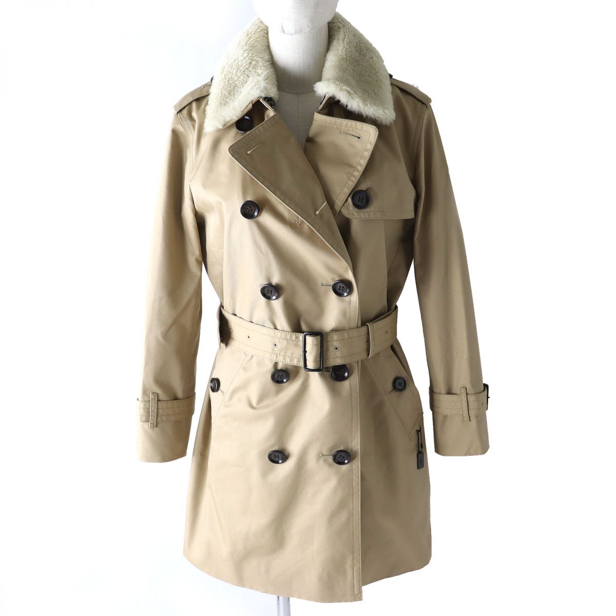 未使用品△正規品 COACH コーチ F76255 襟ムートン・ウールライナー・ベルト付き トレンチコート ベージュ SP レディース【中古】